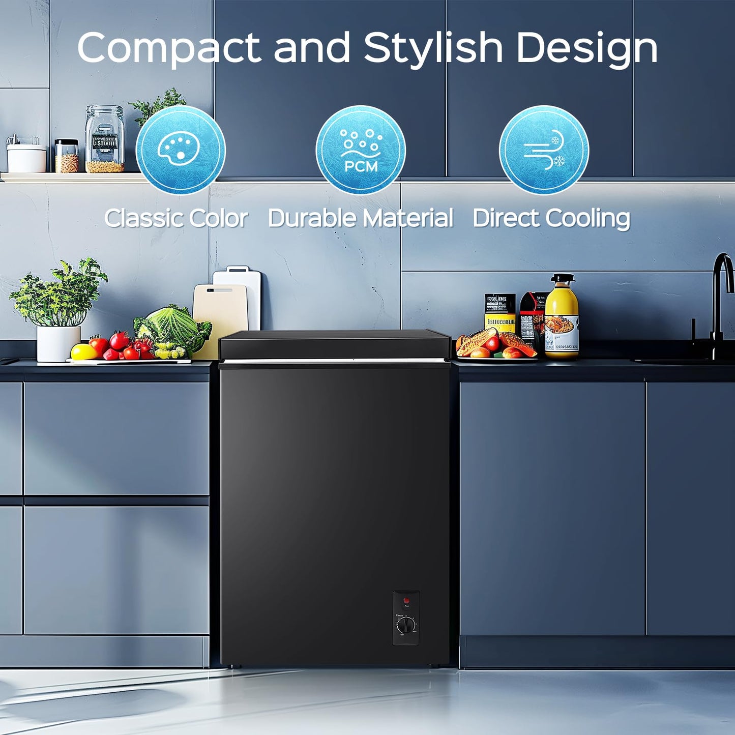 Anypro Chest Freezer 4.5 Cu.Ft, FreeStanding Top Door Compact Small Deep Mini Freezer with Removable Basket, 7 Adjustable Temperatures for Garage Dorm Apartment RV Kitchen Business, Black