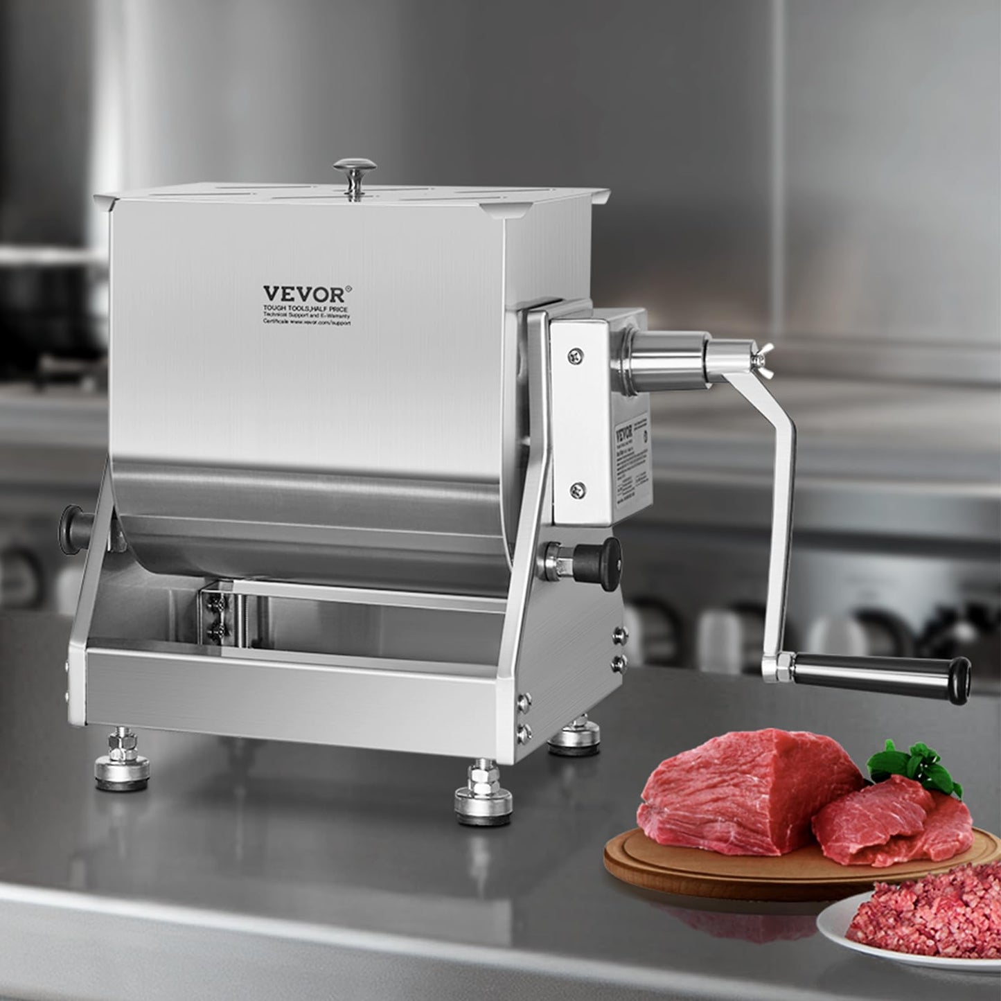 VEVOR Manual Meat Mixer, Tilt Tank Meat Mixer, 60 lbs Max. Meat Mixing Capacity, Stainless Steel Meat Processing Equipment, Sausage Mixer Machine with Lid and Handle, Ground Beef Hand Mixer, Silver