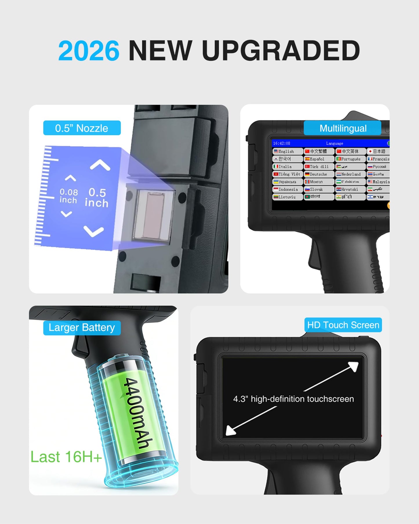 INPTNOV Handheld Inkjet Printer for Logo Batch Number Expiration Date Barcode Serial Number on Anything Glass Farbic Wood Plastic Cardboard Metal Clothes,42ml Fast Dry Ink,Last 16H,0.5 Inch Nozzle