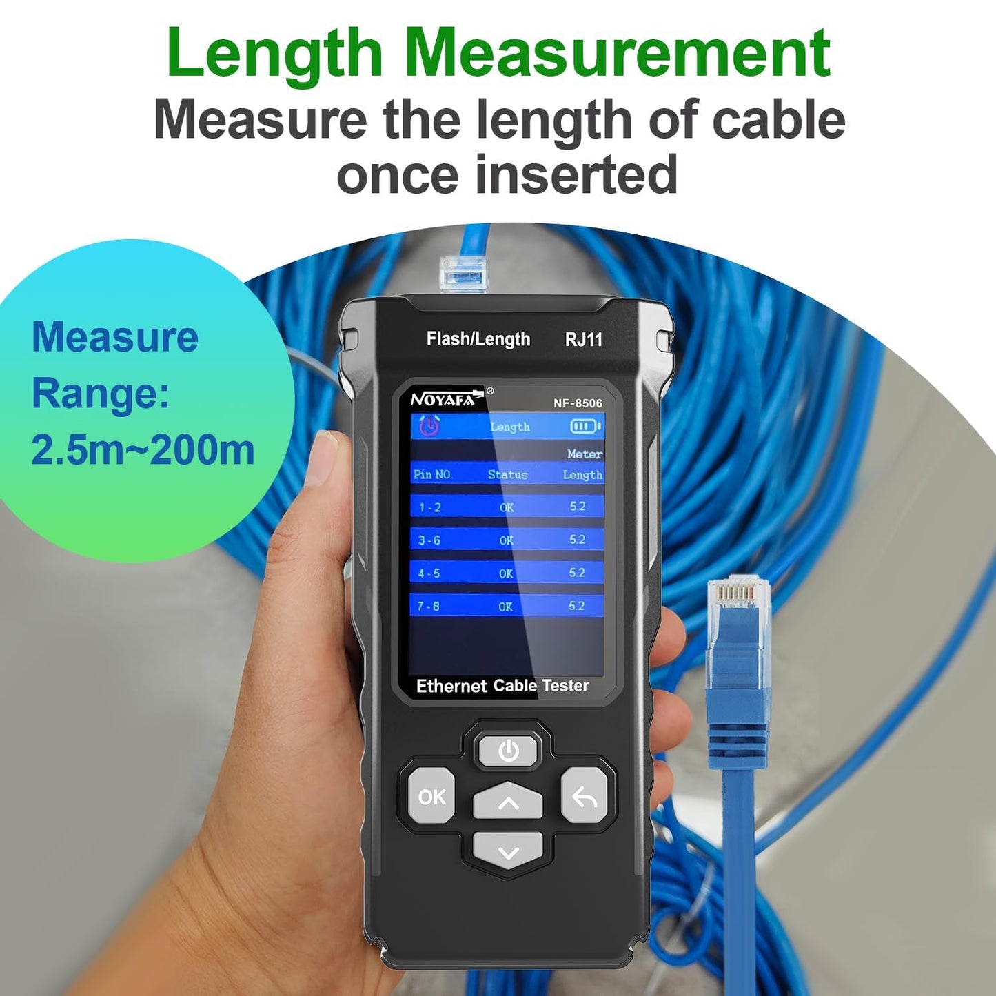 NOYAFA NF-8506 Network Cable Tester with RJ45 Crimp Tool, CAT5 CAT6 Network Tester, IP Scan, PoE Ping Test, Network Rate Test, Port Flashing, RJ45 RJ11 Ethernet Cable Tester with Crimper Stripper