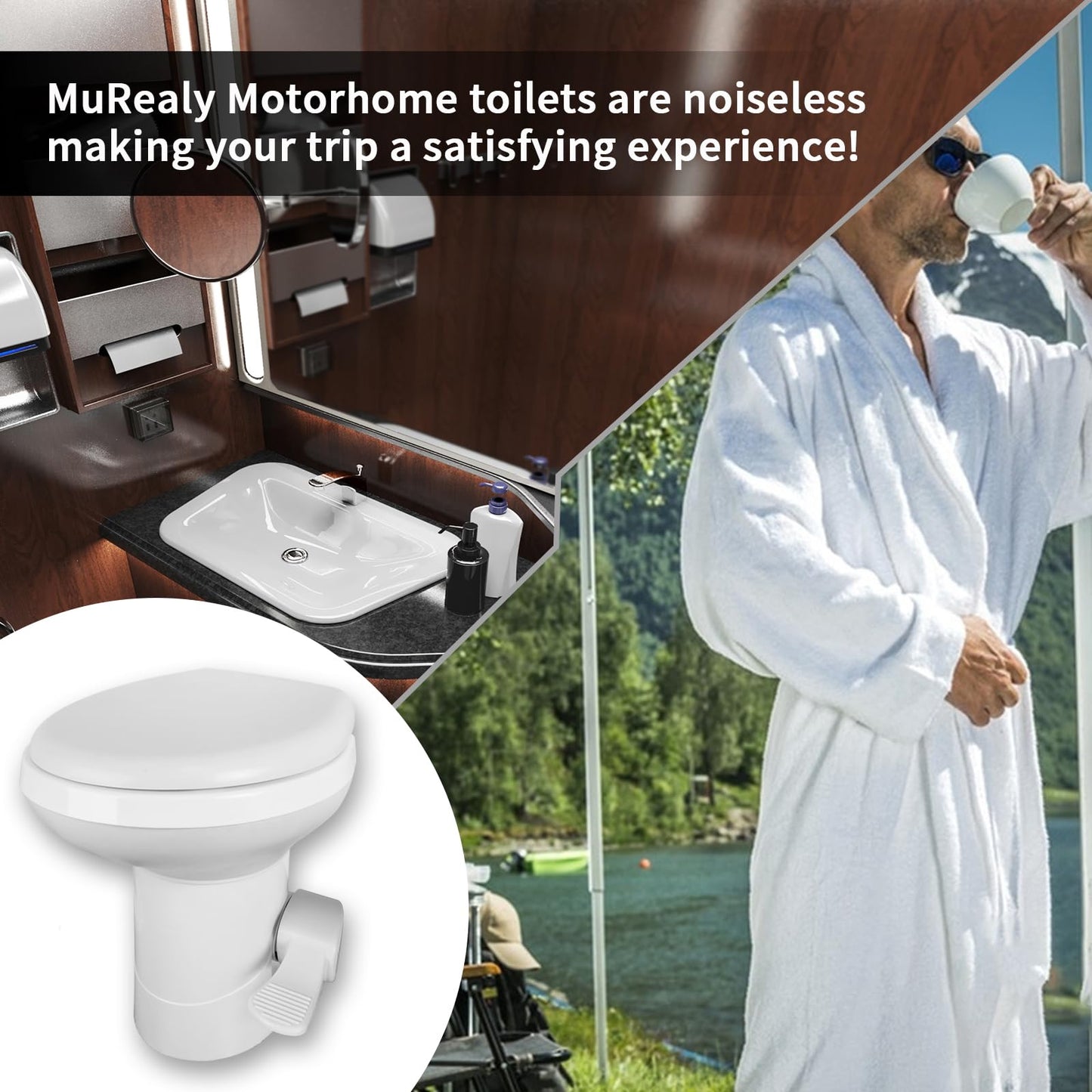 MuRealy RV Toilet - Upgraded Gravity-Flush Pedal Flush(2026 New), 4.5 Gallons RV Camper Toilet High Profile with Damping Slow Down Toilet Seat and Cover for RVs, Trailers