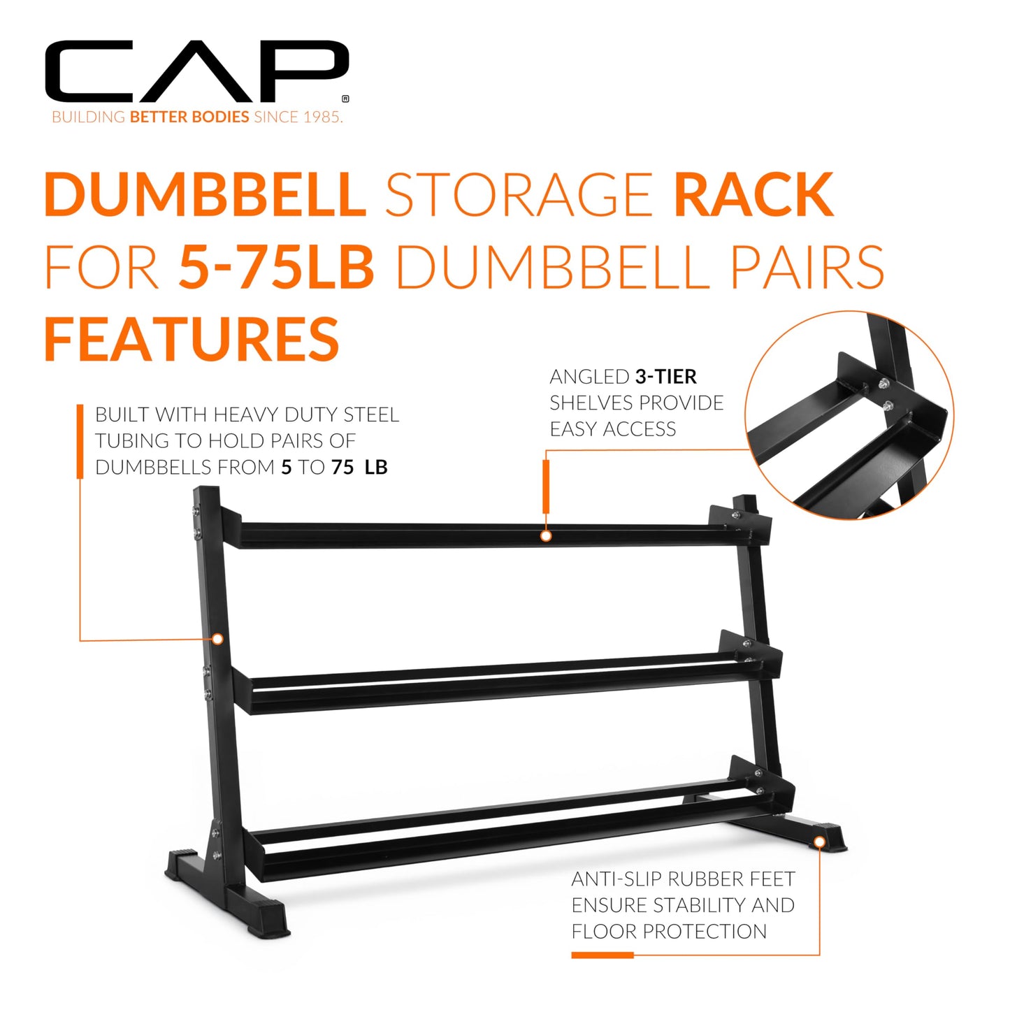 CAP 1200 LB Dumbbell Set with 3-Tier Rack, Rubber Hex Weights, Home & Commercial Gym Weight Set for Strength Training, Chrome Handle, Black Rack