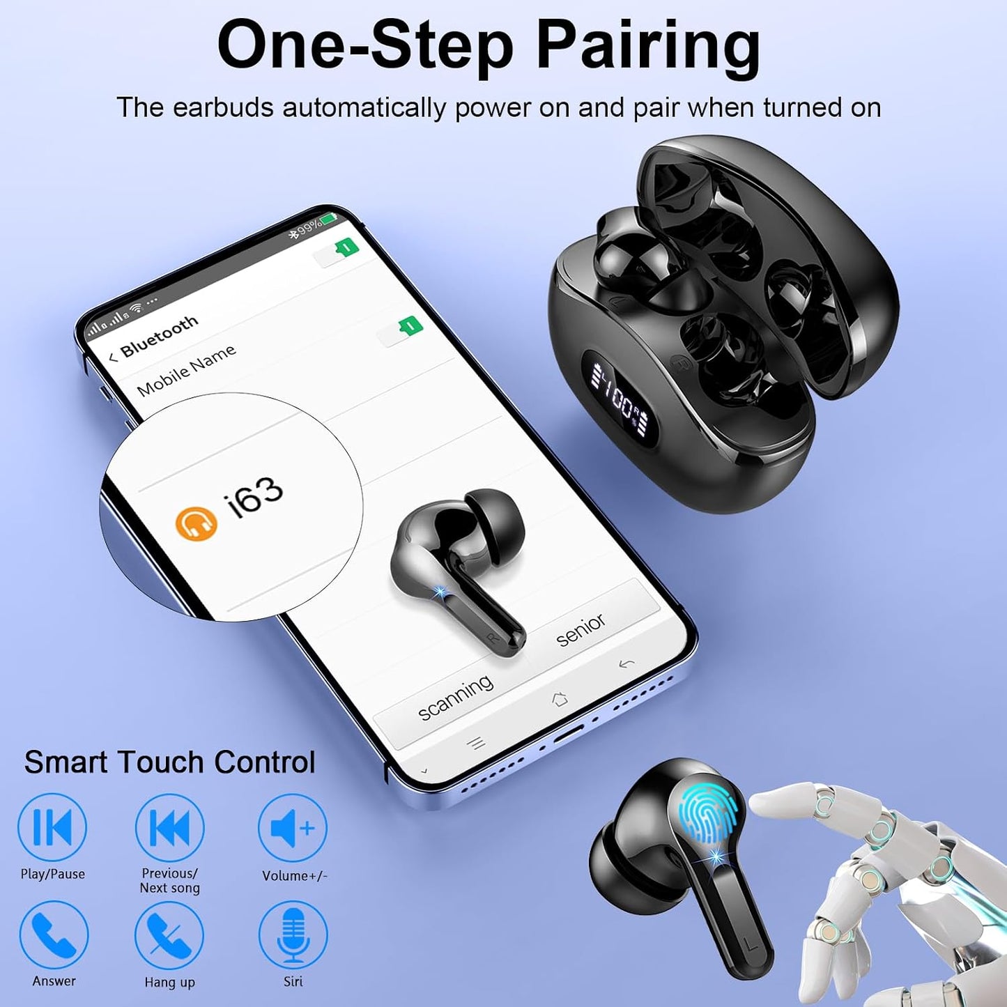5.4 40H IP7 Wireless Earbuds, Bluetooth Headphones HiFi Stereo Ear buds with ENC Noise Cancelling Mic, Bluetooth