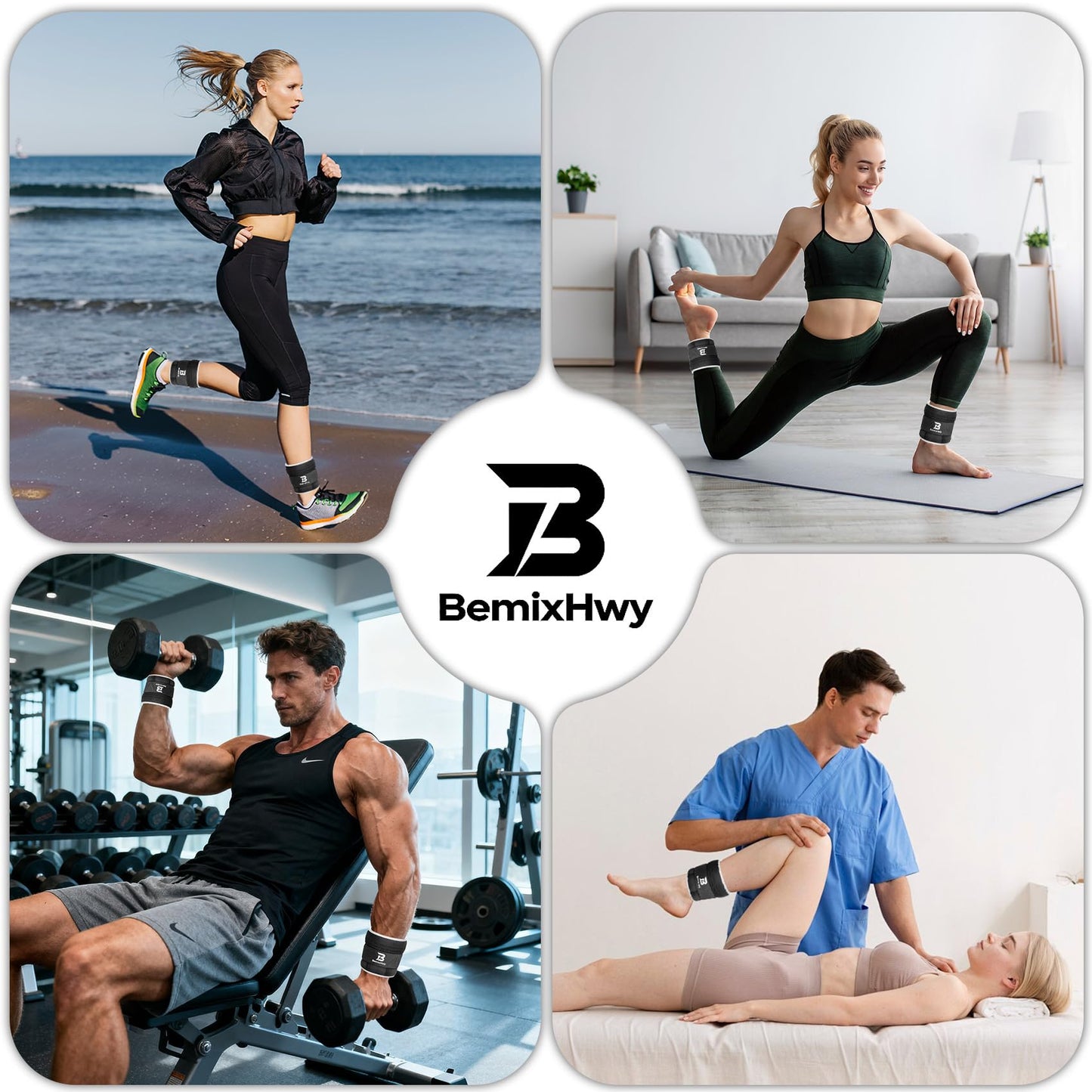 BemixHwy Adjustable Ankle Weights Set 1 Pair 2-10 lbs, Comfortable Leg Weights for Walking, Running, Pilates, Yoga, Home Workout & Physical Therapy (Fzbt_Black)