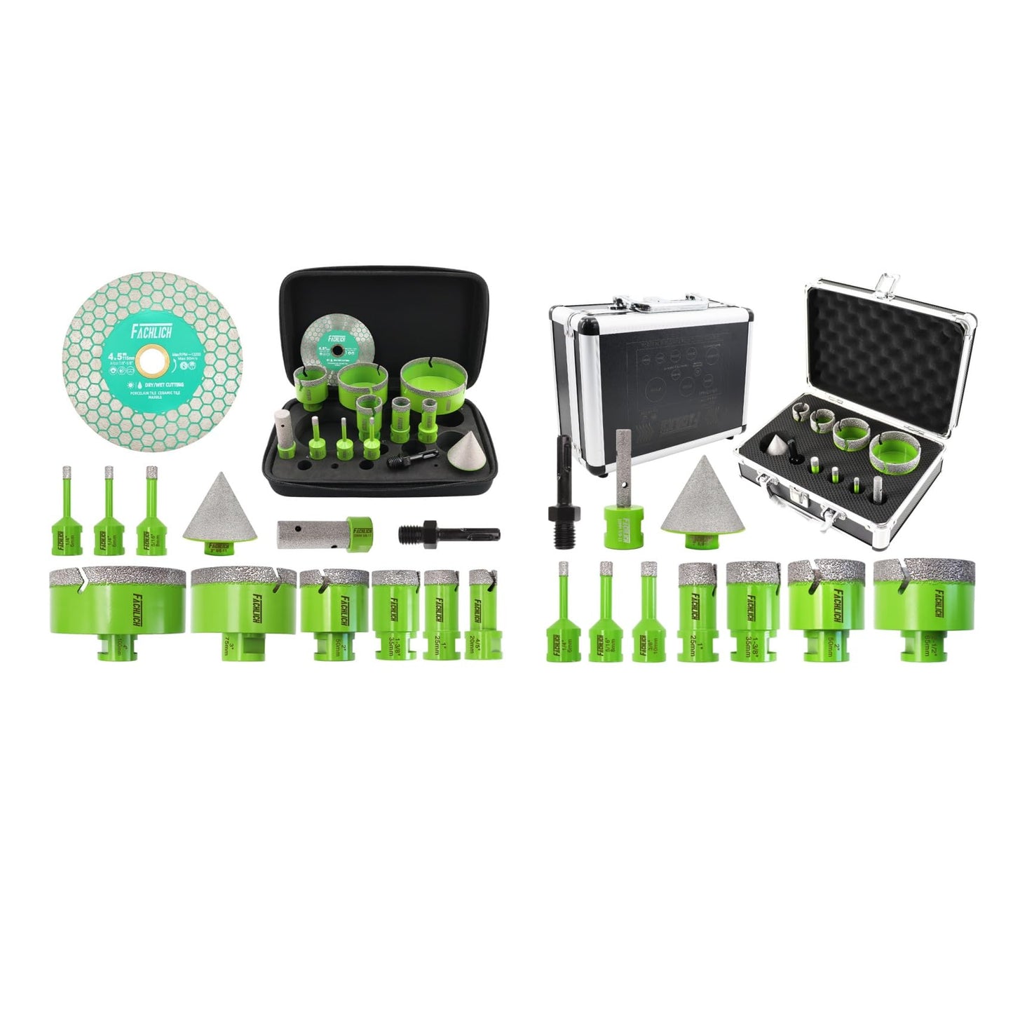 Tile Hole Saw Kit Diamond - FACHLICH 4" Diamond Core Drill Bits Set and 4.5" Diamond Cutting Grinding Blade for Porcelain Ceramic Tile Marble Granite etc