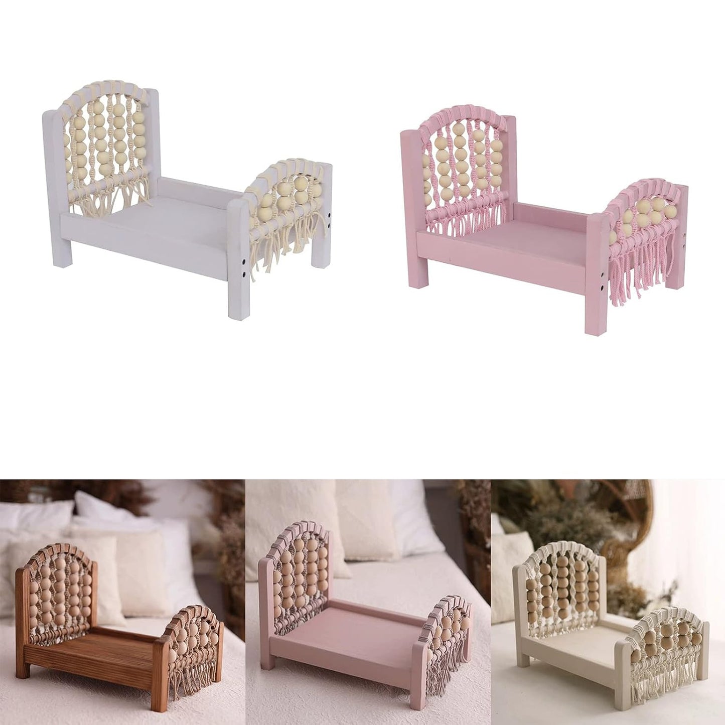 Lily Brown Photography Props Wooden Bed Baby Photoshoot Props Bed Baby Photo White Wood Bed for Photography Baby