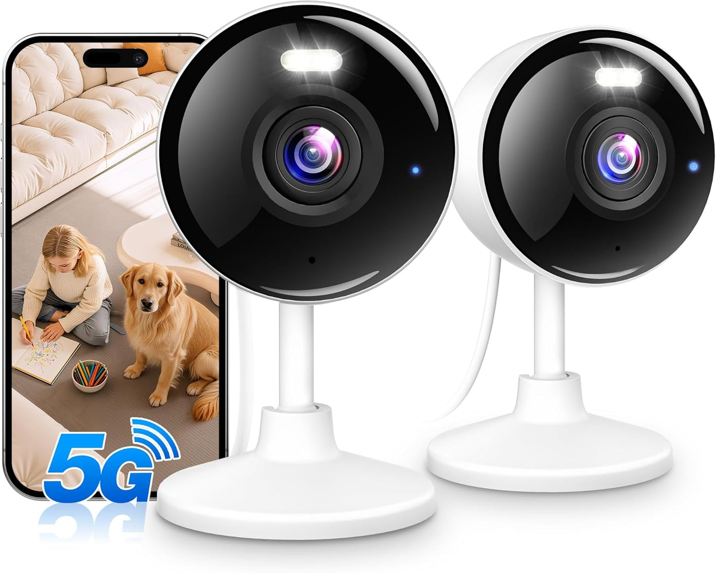 Techage 2K 5G 2.4G 2-Way 24/7 IP65, K07-2P Cameras for Home Security, & WiFi Security Camera Indoor Outdoor for Baby