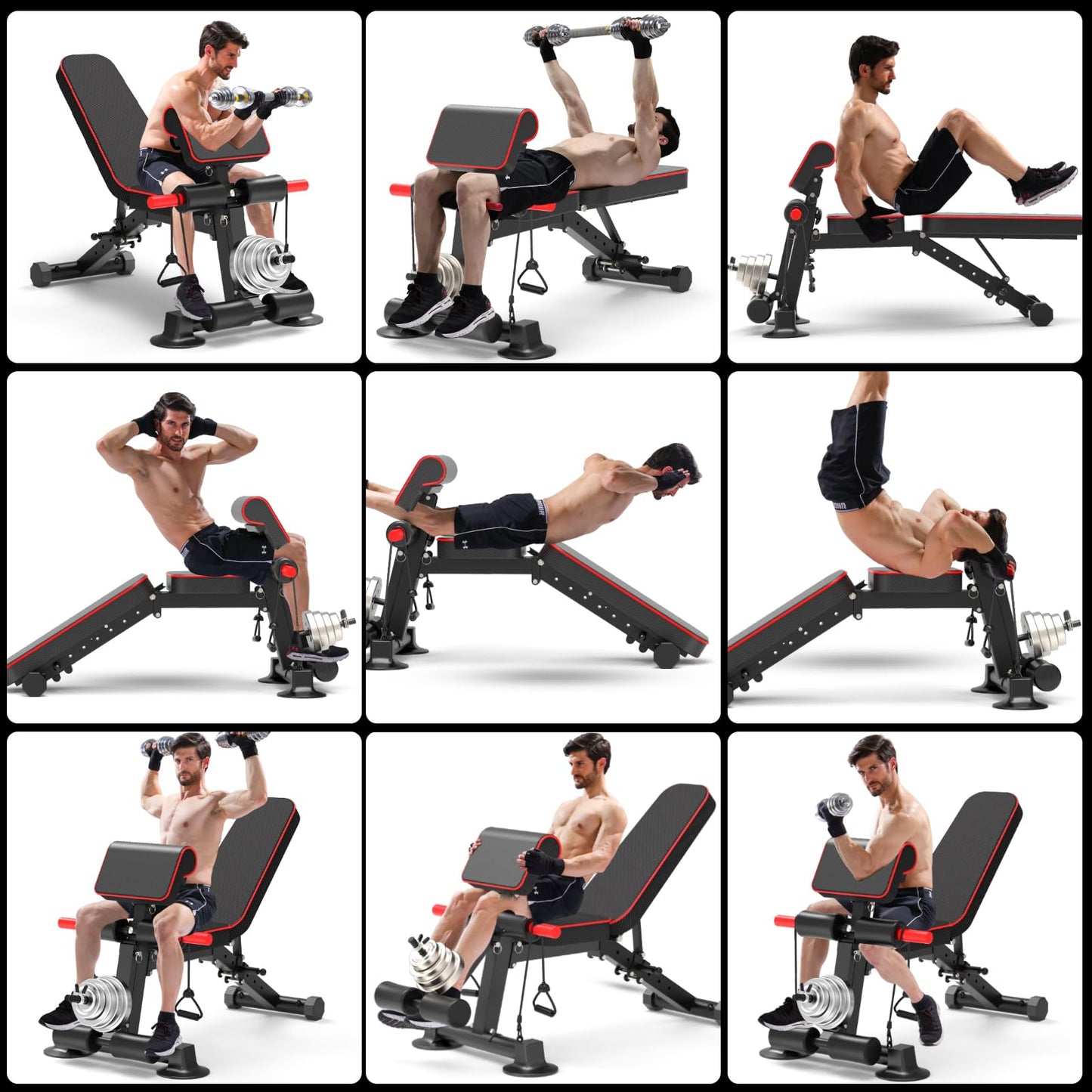 Adjustable Weight Bench - Utility workout Benches for Exercise, Free Installation Design for Portable Fitness Strength Training Equipment at Home Gym
