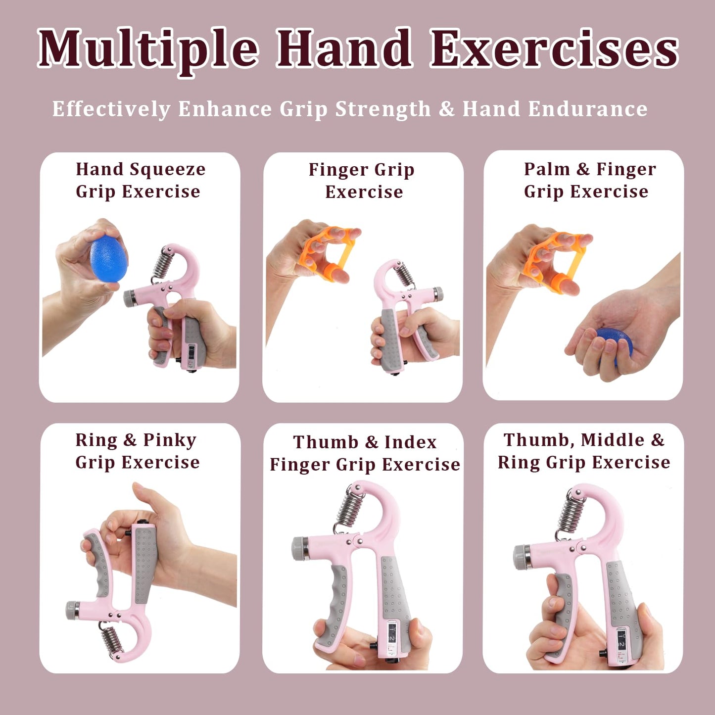 CYFIE Grip Strength Trainer Kit with Adjustable Resistance 10-132 Lbs, Hand Grip Strengthener, Finger Strengthener, Stress Relief Ball, Forearm Strengthener, Ideal for Athletes and Physical Therapy