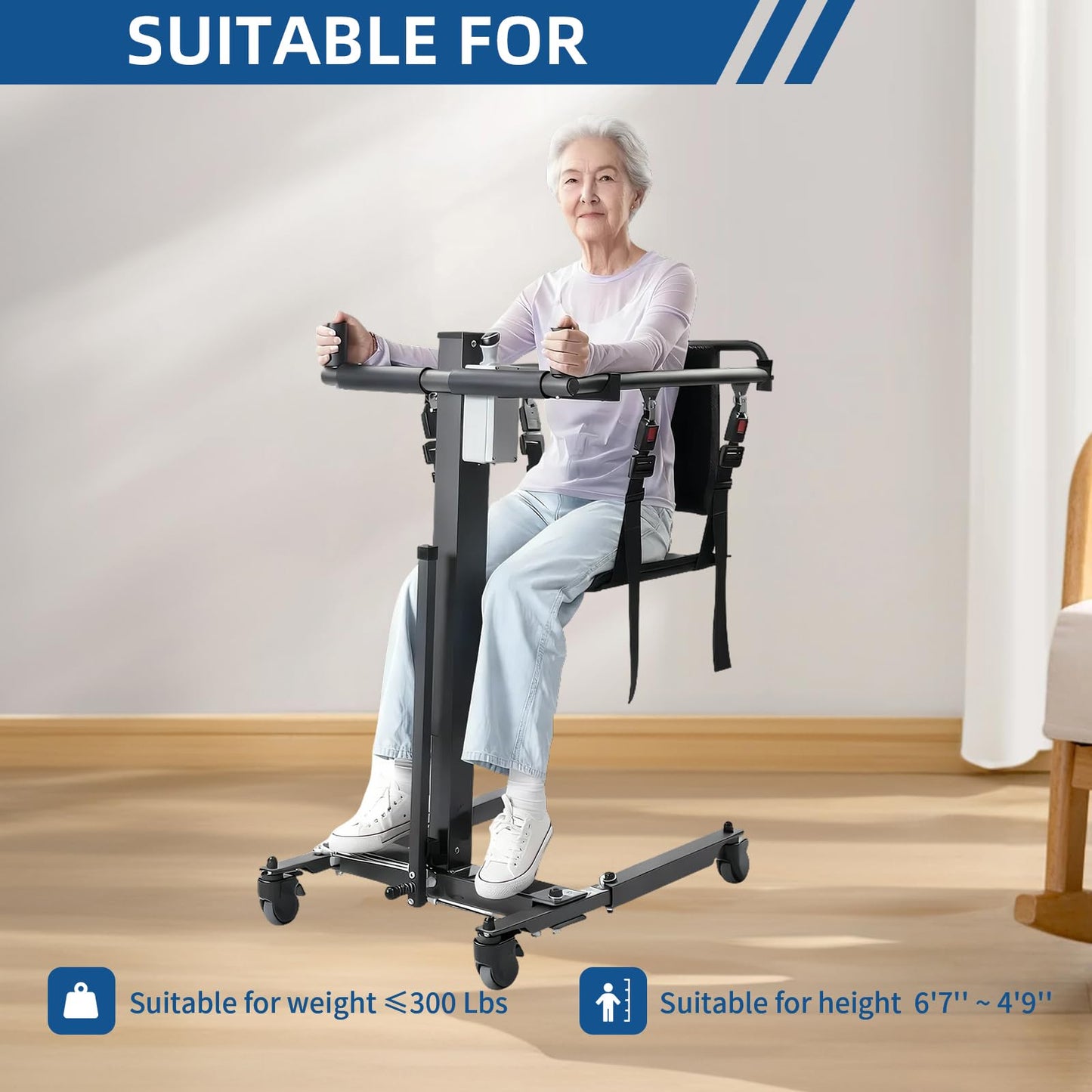 CQmuniu Patient Lift Transfer Chair,Adjustable Height Lift Chair,Electric Lift Assist Devices for Home & Car, Portable Transport Wheelchair for Seniors & Disabled,YW07