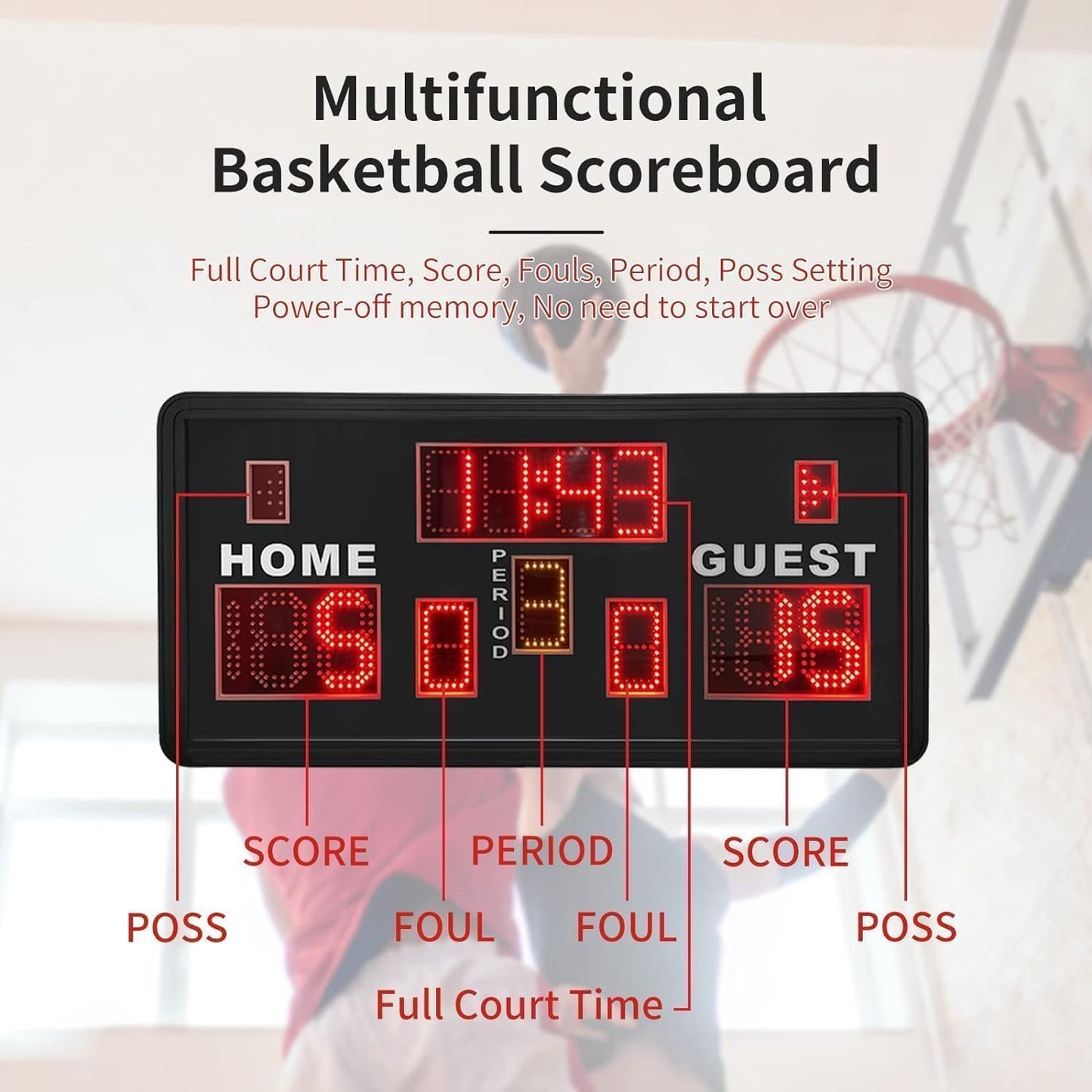 YZ 35“ Large Electronic Scoreboard with Buzzer, Wall-Mounted Professional Digital Scoreboard with Remote, Basketball Scoreboard with Timer, Digital Score Keeper for Basketball