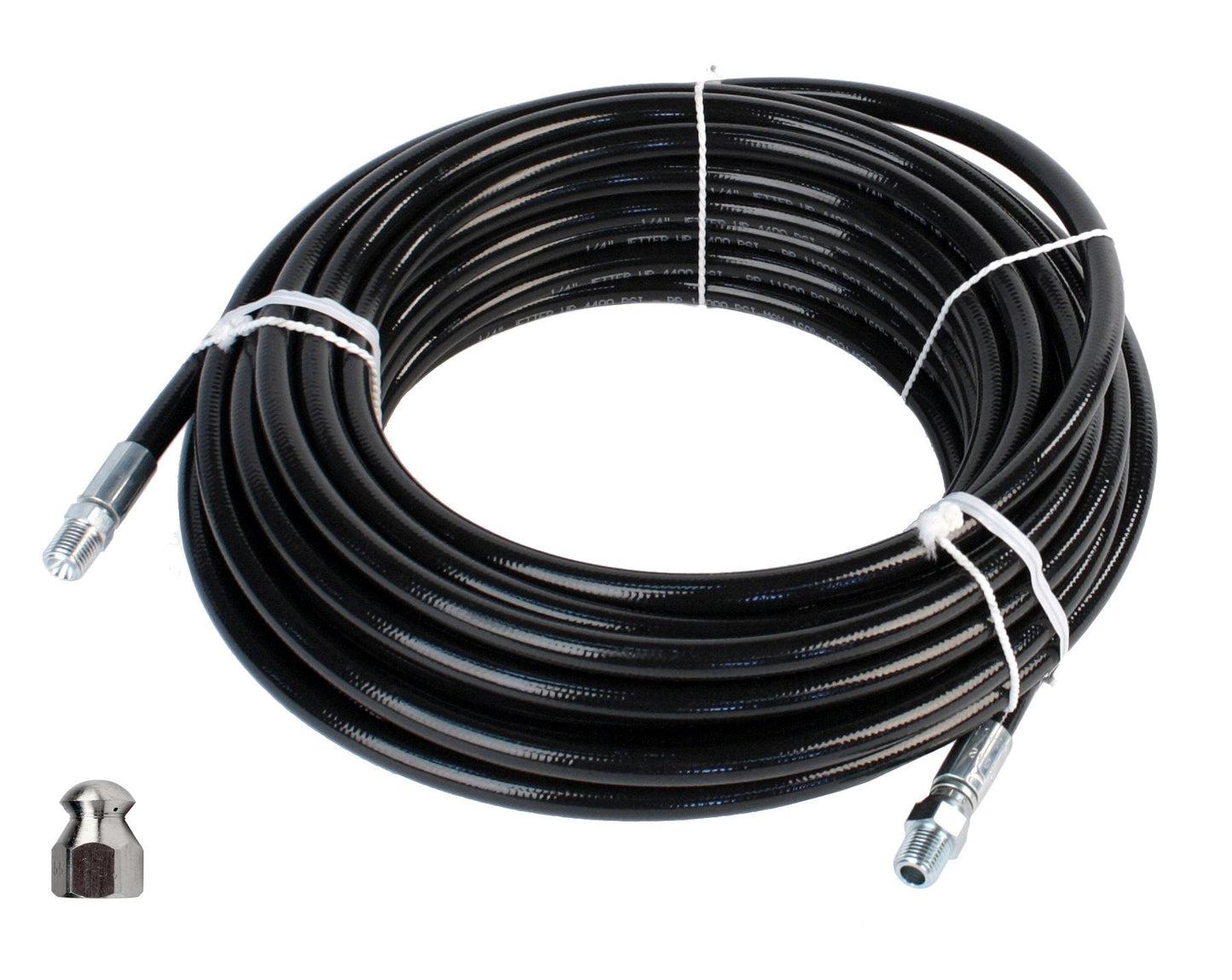 Sewer Jetter Kit 1/4" NPT x 100' Hose & 5.5 Orifice Button Nose Nozzle 4000 PSI