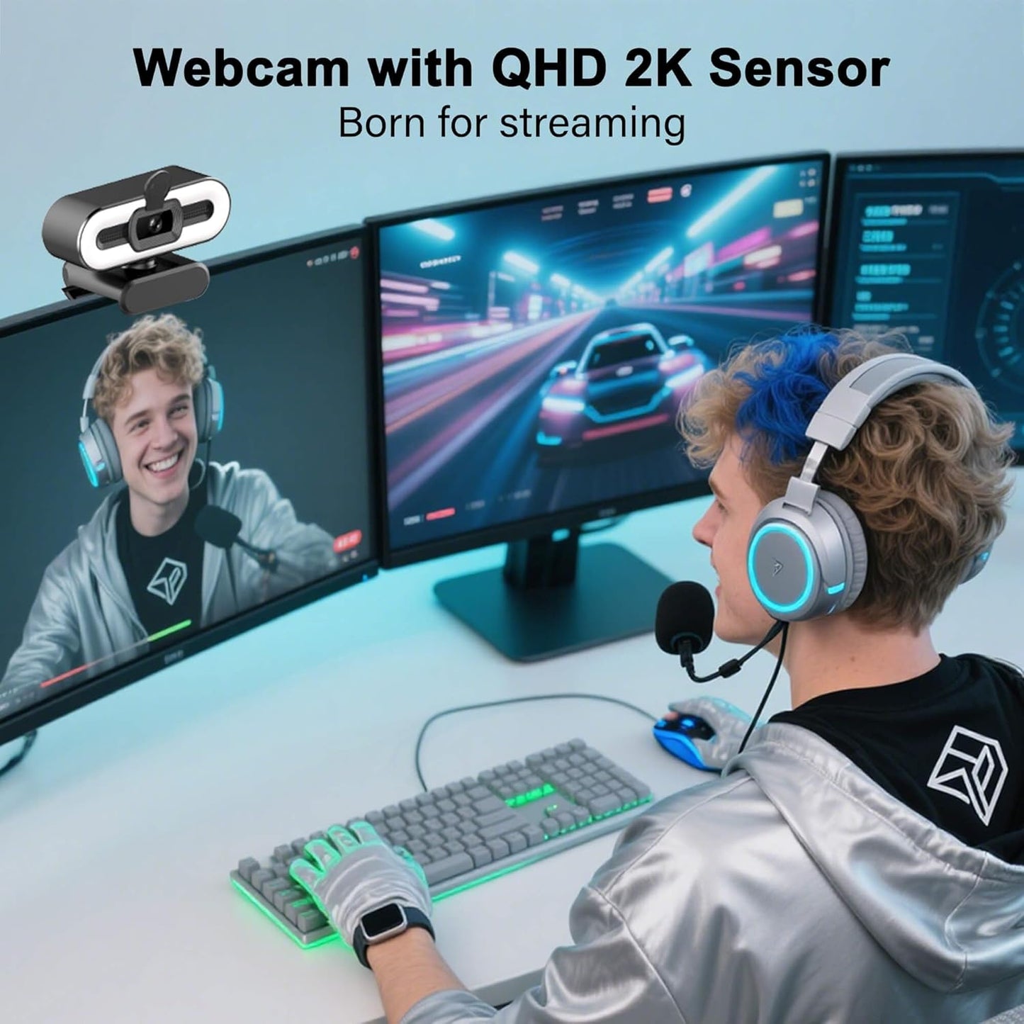 Generic 2K USB Webcam with Light for PC Laptop Computer Desktop MacBook