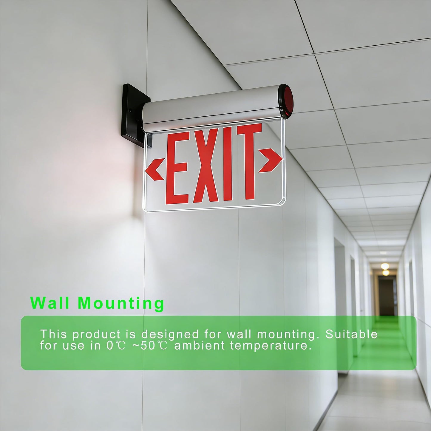 Garrini LED Emergency Exit Sign with Backup Battery UL Certified Wall Ceiling Mounting Acrylic Clear Replaceable Panel Removable Indicator Arrows, Fire Resistant GSEL-200SR