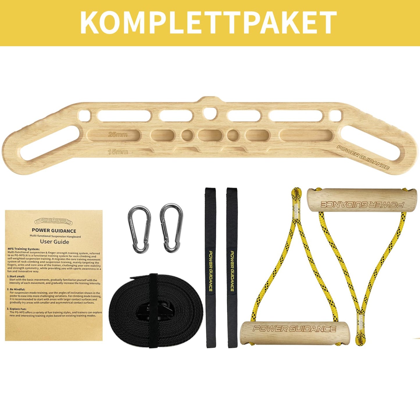 POWER GUIDANCE Wooden Hangboard Portable Rock Climbing Hangboard with Suspension Training Function, Enhance Finger Grip Strength, Indoor and Outdoor Use