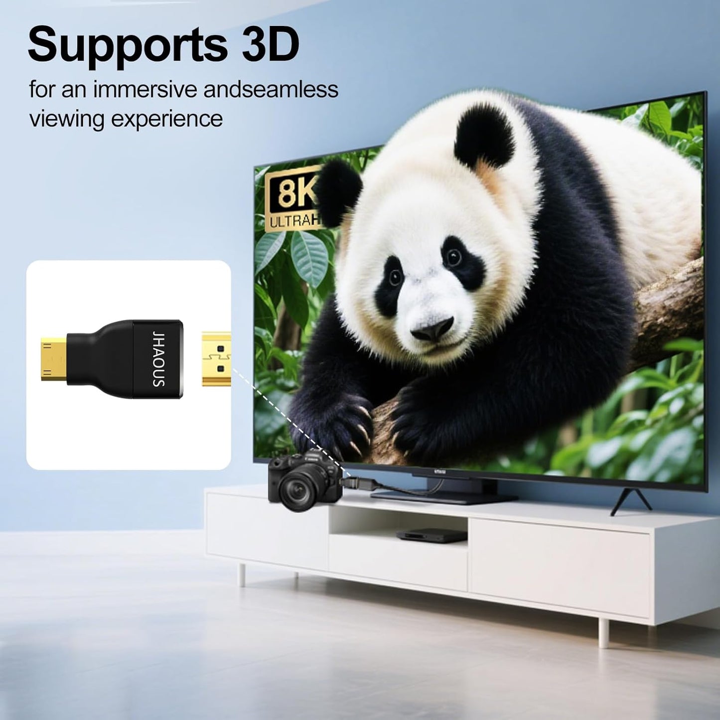 JHAOUS 8K@60Hz 4K@144Hz Mini HDMI to HDMI Adapter, Gold-Plated Converter, Female to Mini HDMI Male Adapter for DSLR