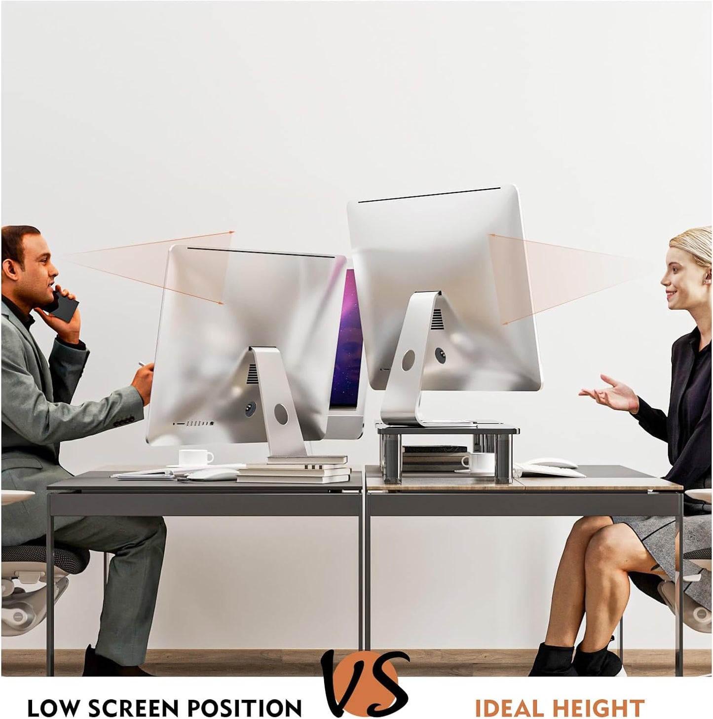 2 Pack HD01B-202 Hemudu Computer Monitor Stand Riser with Height Adjustable Multi Media Desktop Stand for Flat Screen