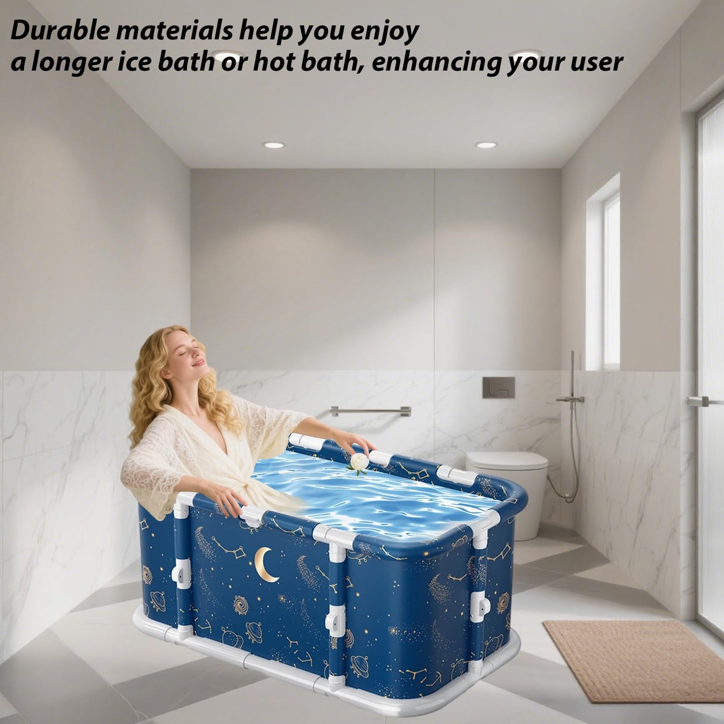 Simcat 45" Large Portable Foldable Bathtub Adult, Separate Family-Friendly SPA Therapy Tub Soaking, Hot SPA & Ice Bath Tub(45.3“x21.6”x16.7“)