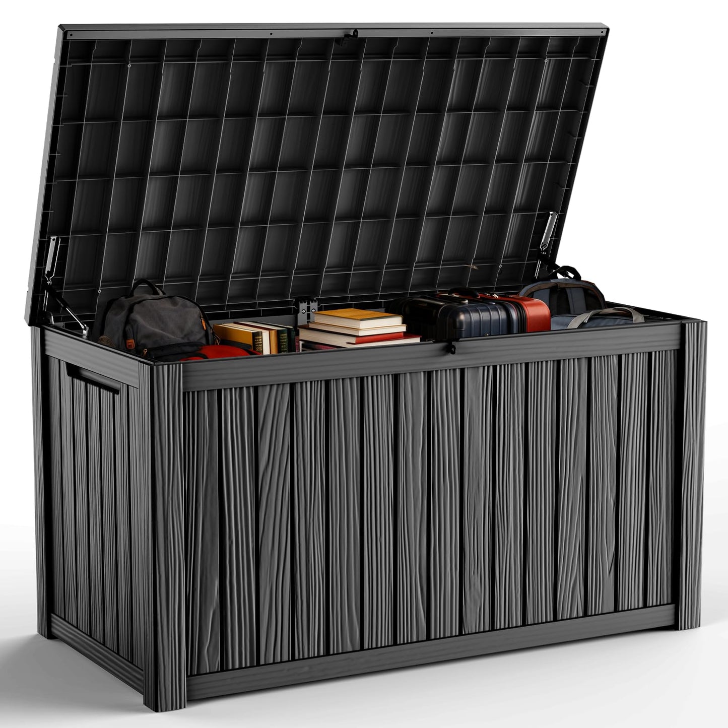 DRATO 200 Gallon Deck Box, Waterproof Resin Large Outdoor Storgae Box for Patio Furniture, Patio Cushions, Gardening Tools, Pool Supplies, Lockable (Black, 200 Gallon)