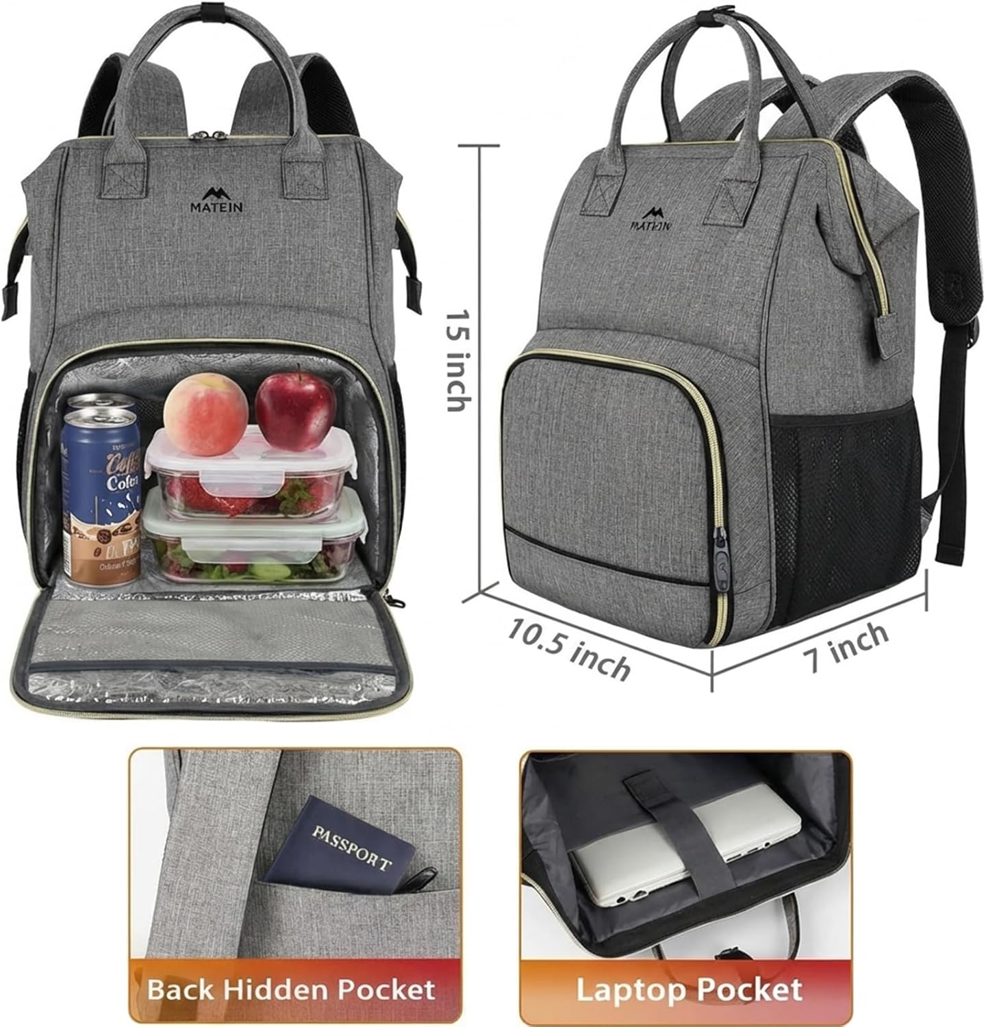 Backpack 15.6 Inch Backpack Backpacks MATEIN Lunch for Women, Laptop with Lunch Compartment, Lightweight Work