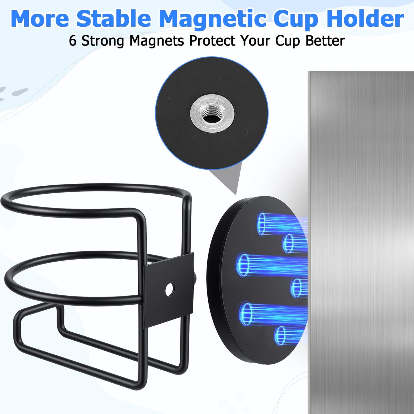 Heavy Duty Magnetic Cup Holder, 4 Pack Black Metal Drink Holder with 2.56 Inch Strong Magnet Base for Truck Tractor Refrigerator Treadmill Toolbox