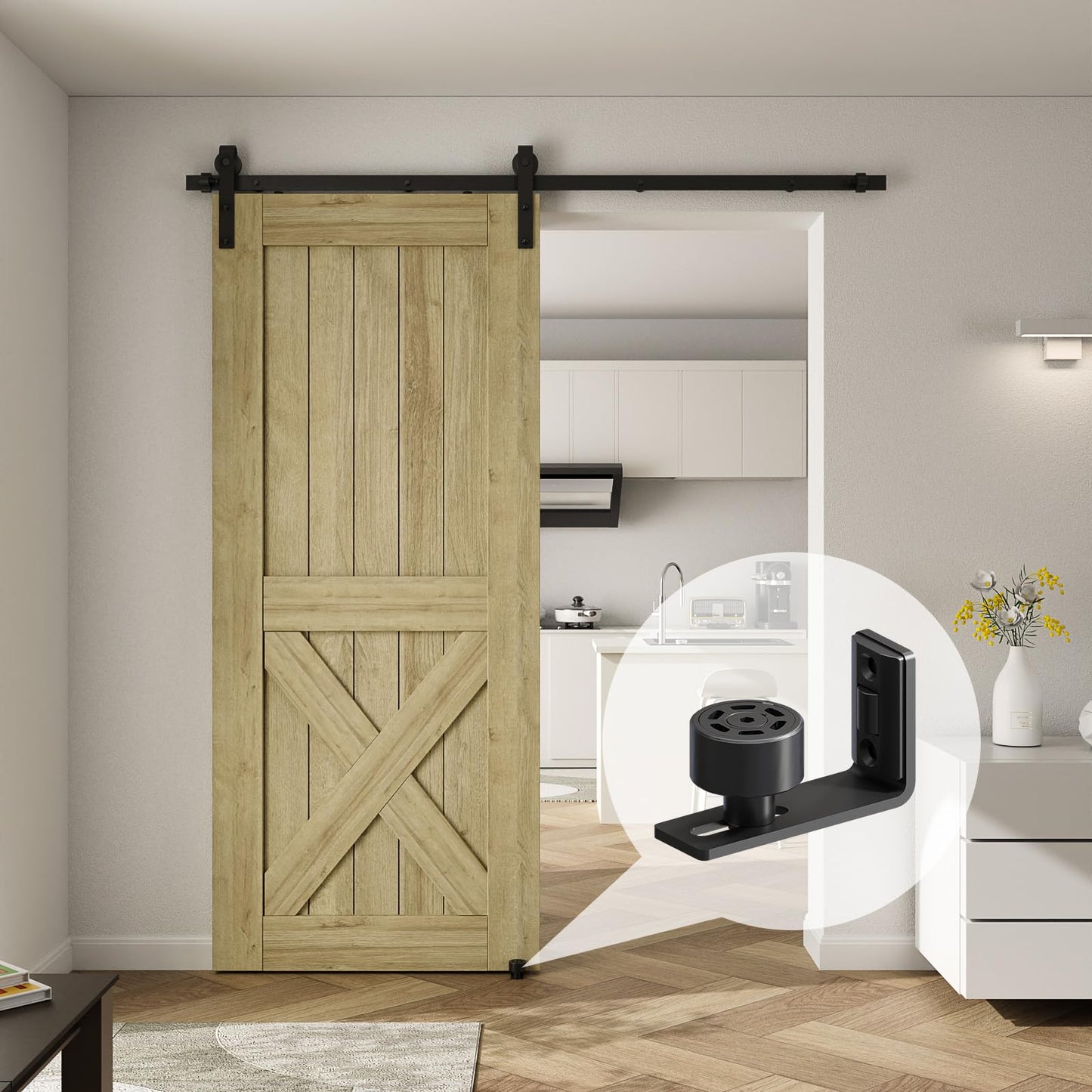 CCJH 6FT/72inch Sliding Barn Door Hardware Kit for Single Door Carbon Steel Black