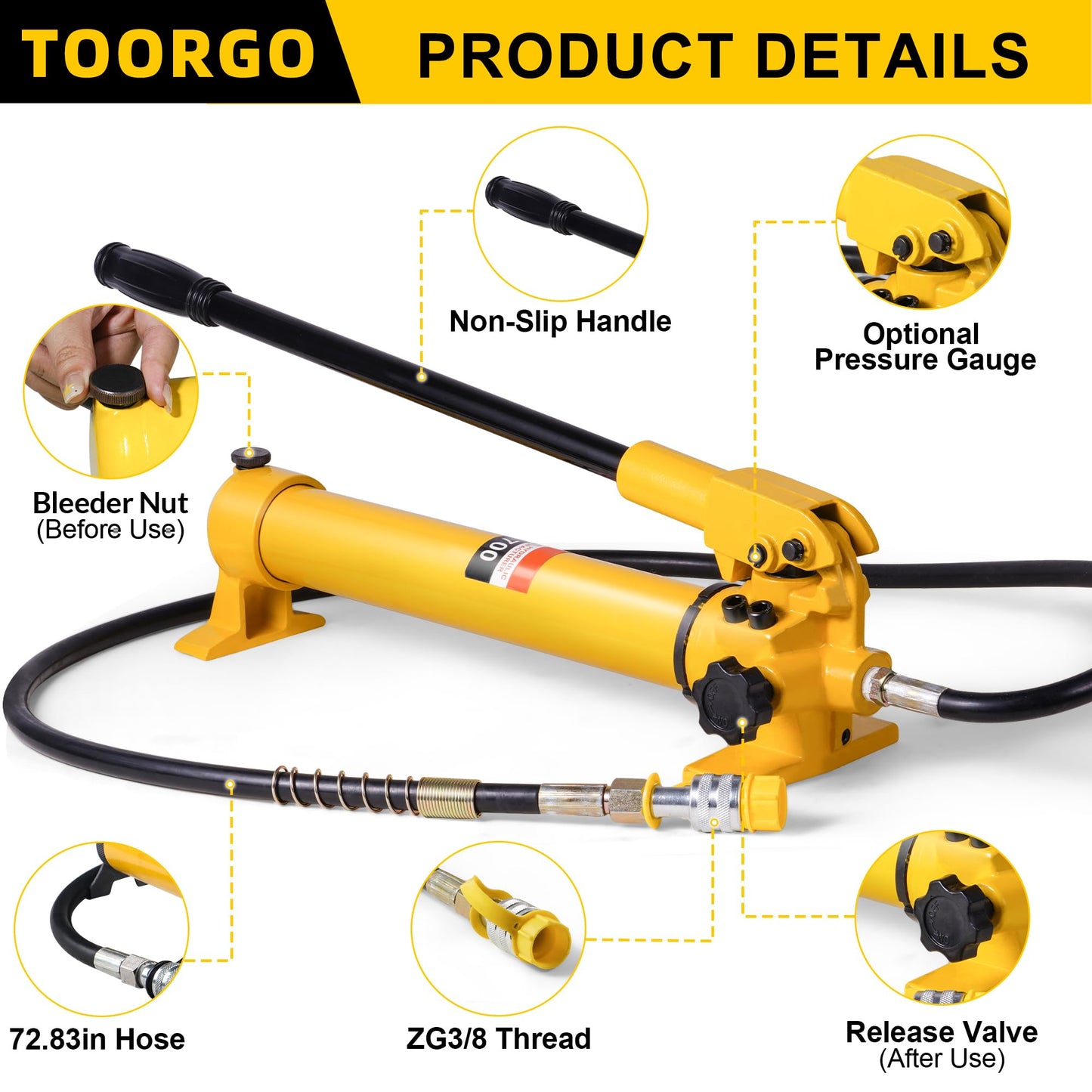 TOORGO CP-700 Hydraulic Hand Pump with Oil Gauge,Hand Operated Pump Manual Pump Hydraulic Pump for Lifting Cylinders