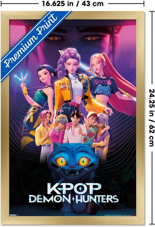 Netflix KPop Demon Hunters Wall Poster - Gold Framed Version, 22.4L x 14.7W