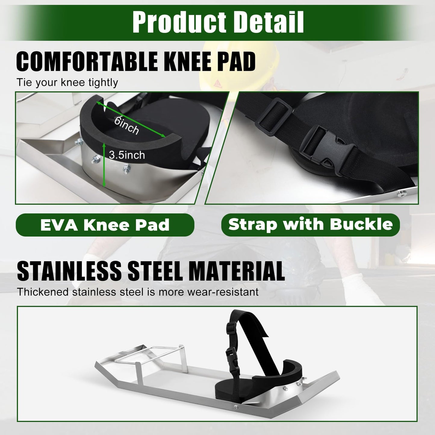 Daneried Concrete Knee Boards Slider,28”x 8” Stainless Steel Concrete Sliders,Concrete Knee Pads and Board Straps Pair Moving Sliders For Concrete Finishing
