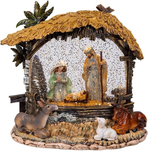 Kurt S. Adler 8-Inch Battery Operated Nativity Scene - USB Lighted with Spinning Glitter Water