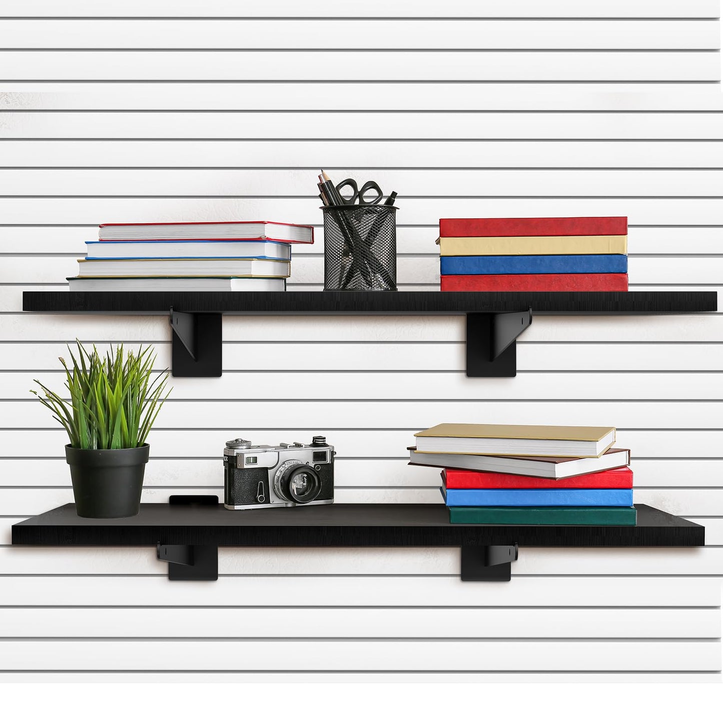 Tcevily 6 Pack Wooden Slatwall Shelf, 24" x 12" Slat Wall Shelves with Metal Brackets Heavy Duty Slatwall Shelving Organizer Accessories for Home Garage (6, 11.8" x 23.6")