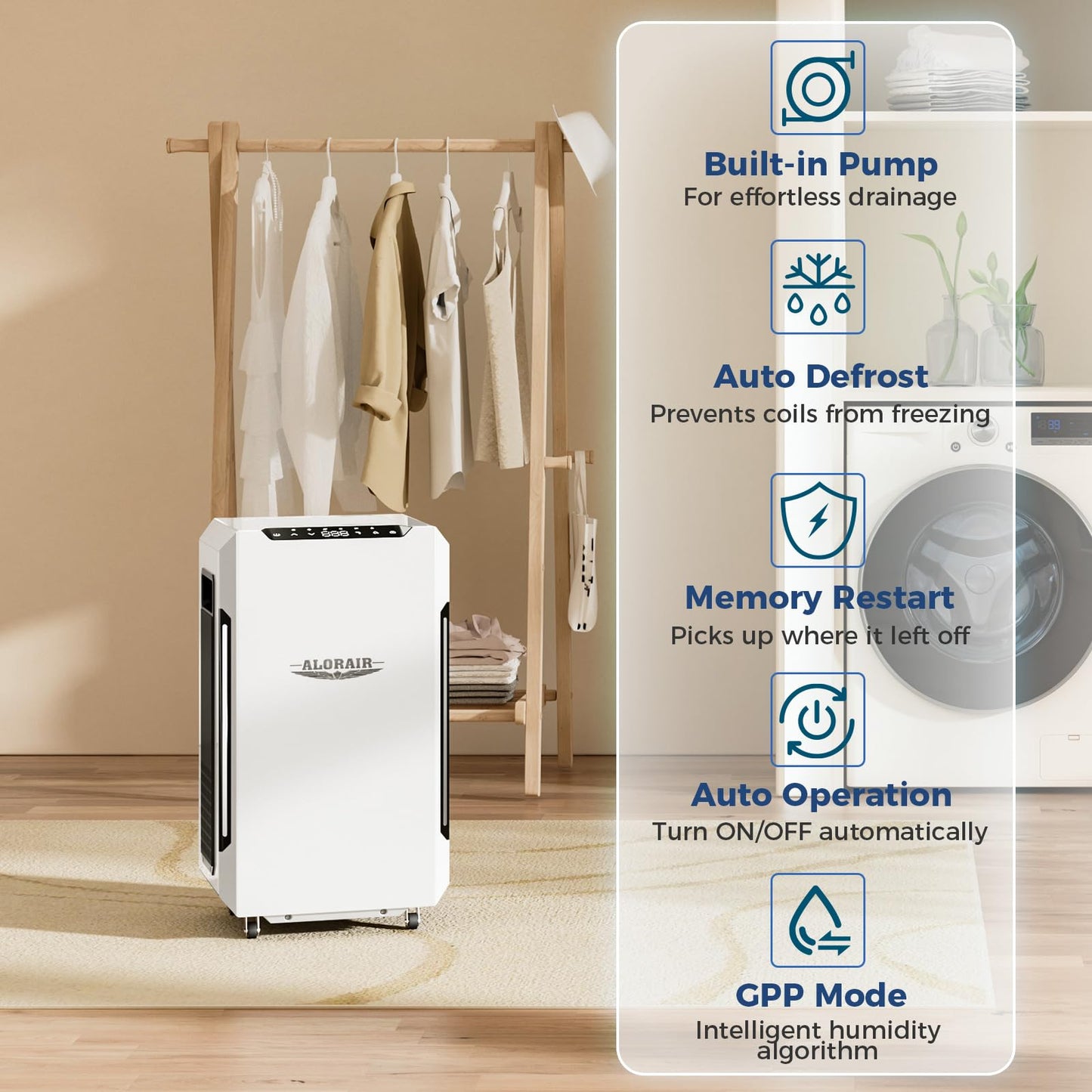 ALORAIR 120 Pints Commercial Grade Dehumidifier with Pump & Drain Hose SLGR Tech High Efficient Industrial Dehu for Bedroom, Basement, Bathroom, Home Use, Garage, Warehouse, 6 Years Limited Warranty