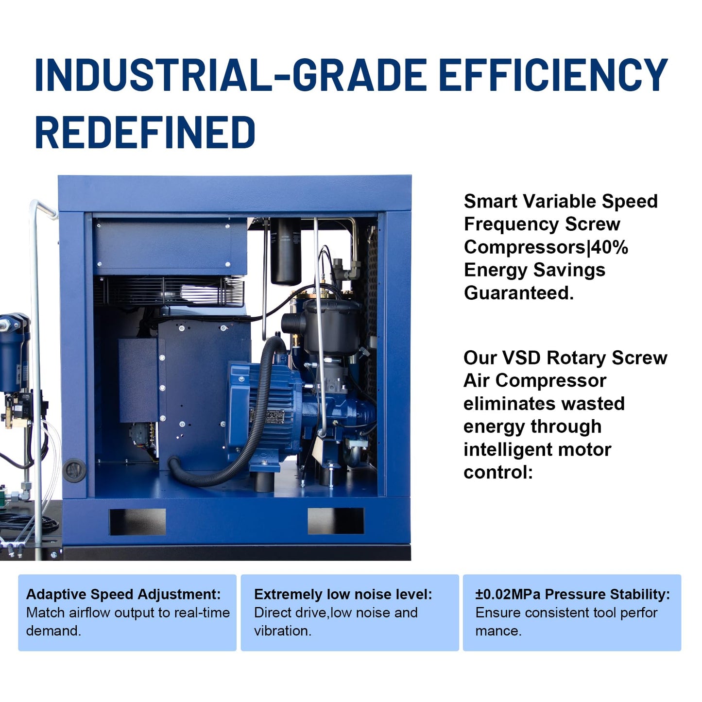 DAVV 20HP/15KW VSD Permanent Magnet Rotary Screw Air Compressor for Laser Cutting – 230PSI / 42CFM, 80Gal ASME Tank, Refrigerated Air Dryer & Filters, 460V 3-Phase 60Hz