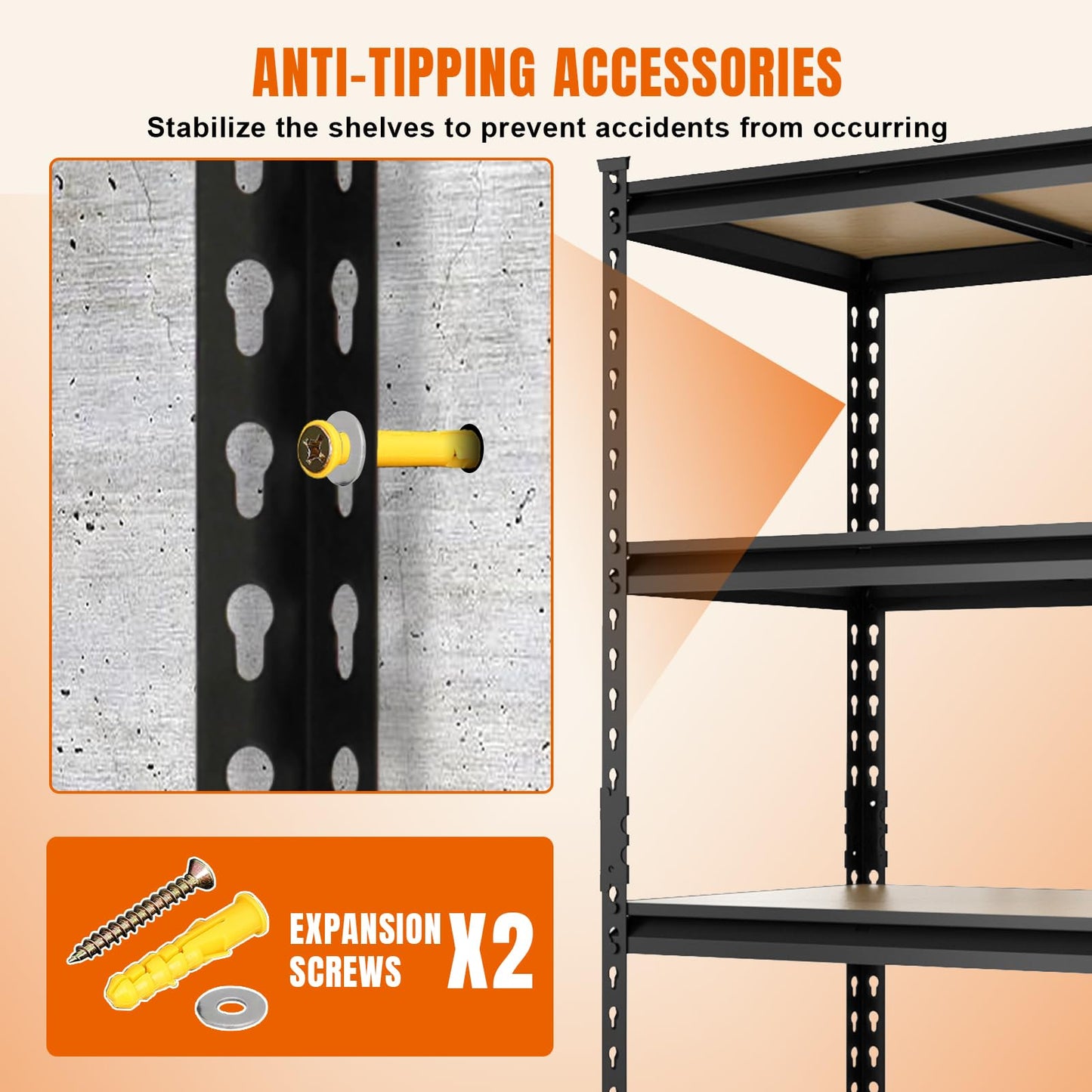 Big RED Storage Shelving Unit, 5-Tier Adjustable Storage Shelves, Heavy Duty Metal Garage Shelves/Utility Rack for Kitchen, Pantry, Basement- 3,000lb Capacity, Black, 72" H x 48" W x 24" D