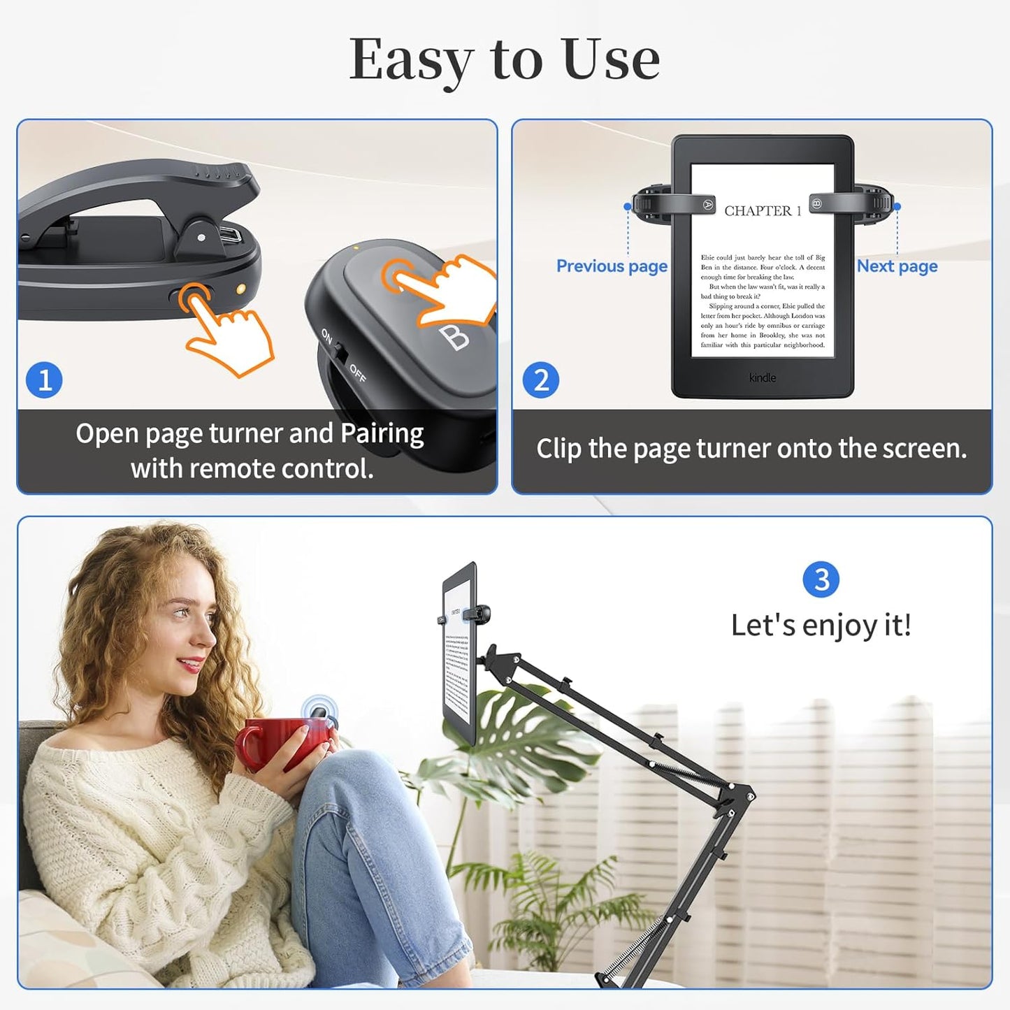 Resptasski [2 Clips] Finger Ring Kindle Page Turner Remote Control for Paperwhite: Rechargeable Wireless Clicker