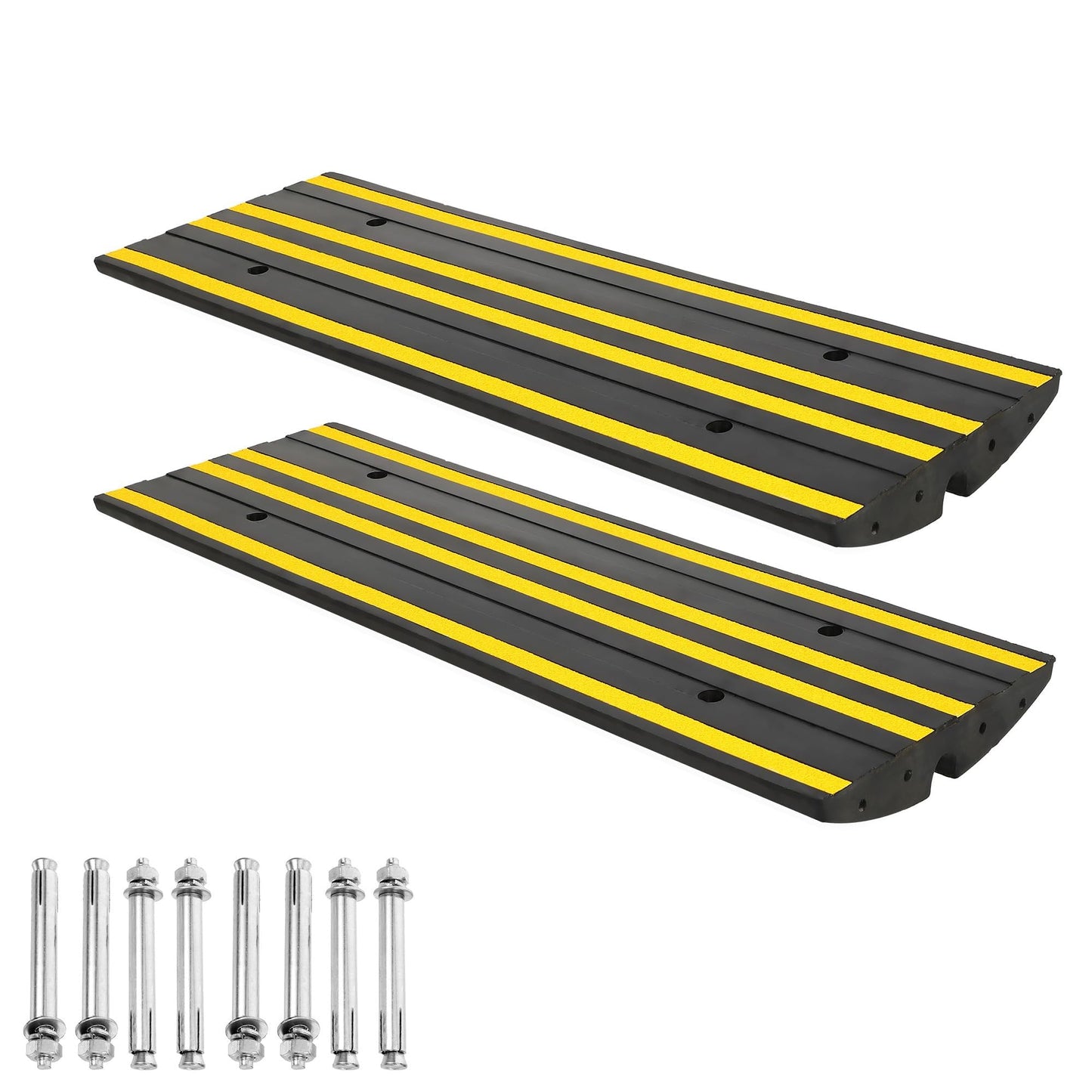 GarveeTech Rubber Driveway Ramps Set of 2, 48" Heavy Duty Accessibility Ramps with Drainage Grooves & Reflective Strips for Cars, Wheelchairs, Forklifts All Weather Use
