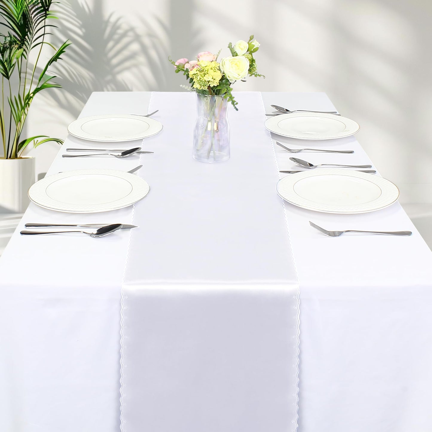 VACVELT 12 Pack Satin Table Runners - 12 x 72 Inches Long, White Table Runners for Wedding, Birthday Party, Banquet, Graduation, Engagements