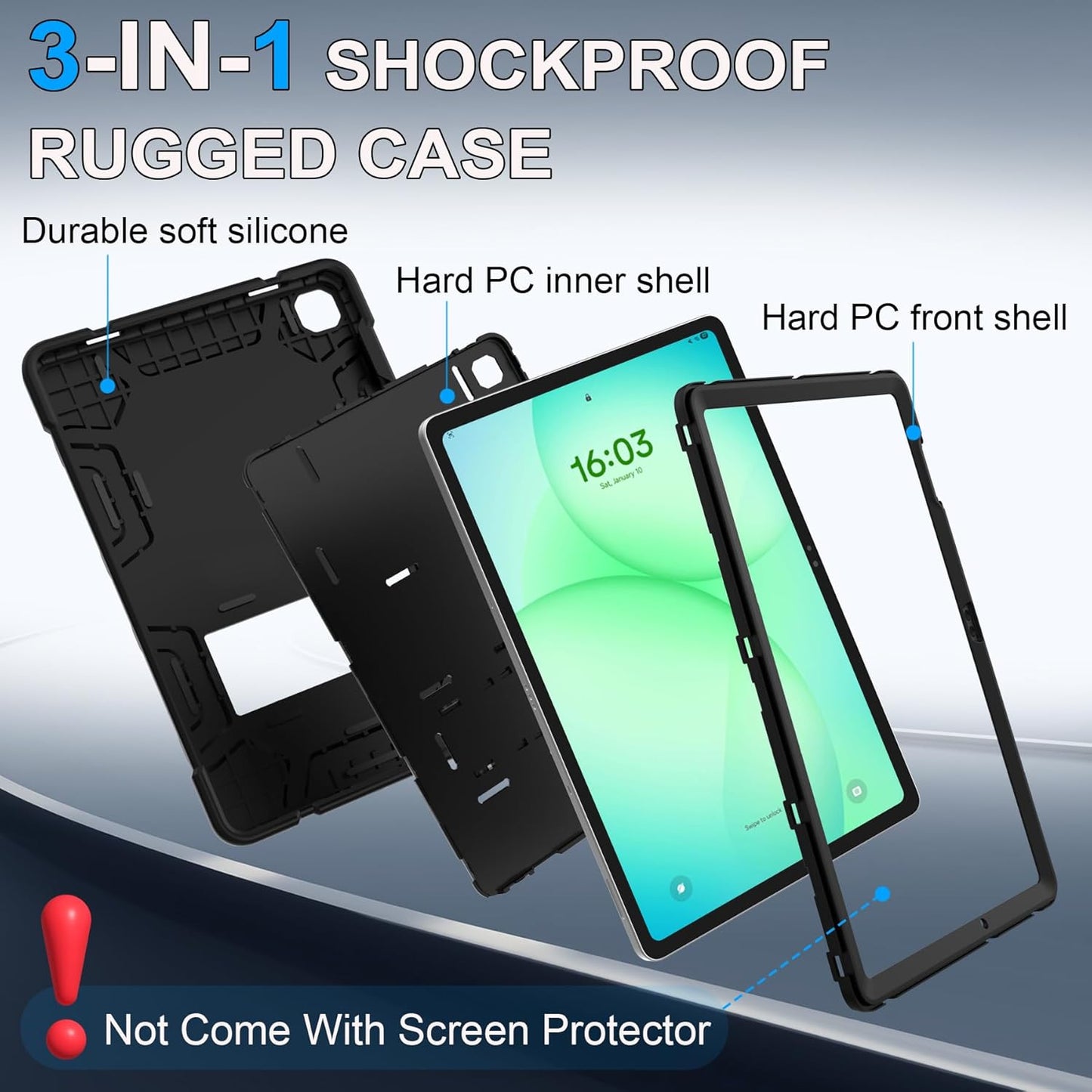 rantice A11+ A9+ 11", [3-Layer A9+ A11+ SM-X230 X235 X210 X216,Black Military-Grade Case for Samsung Galaxy Tab /
