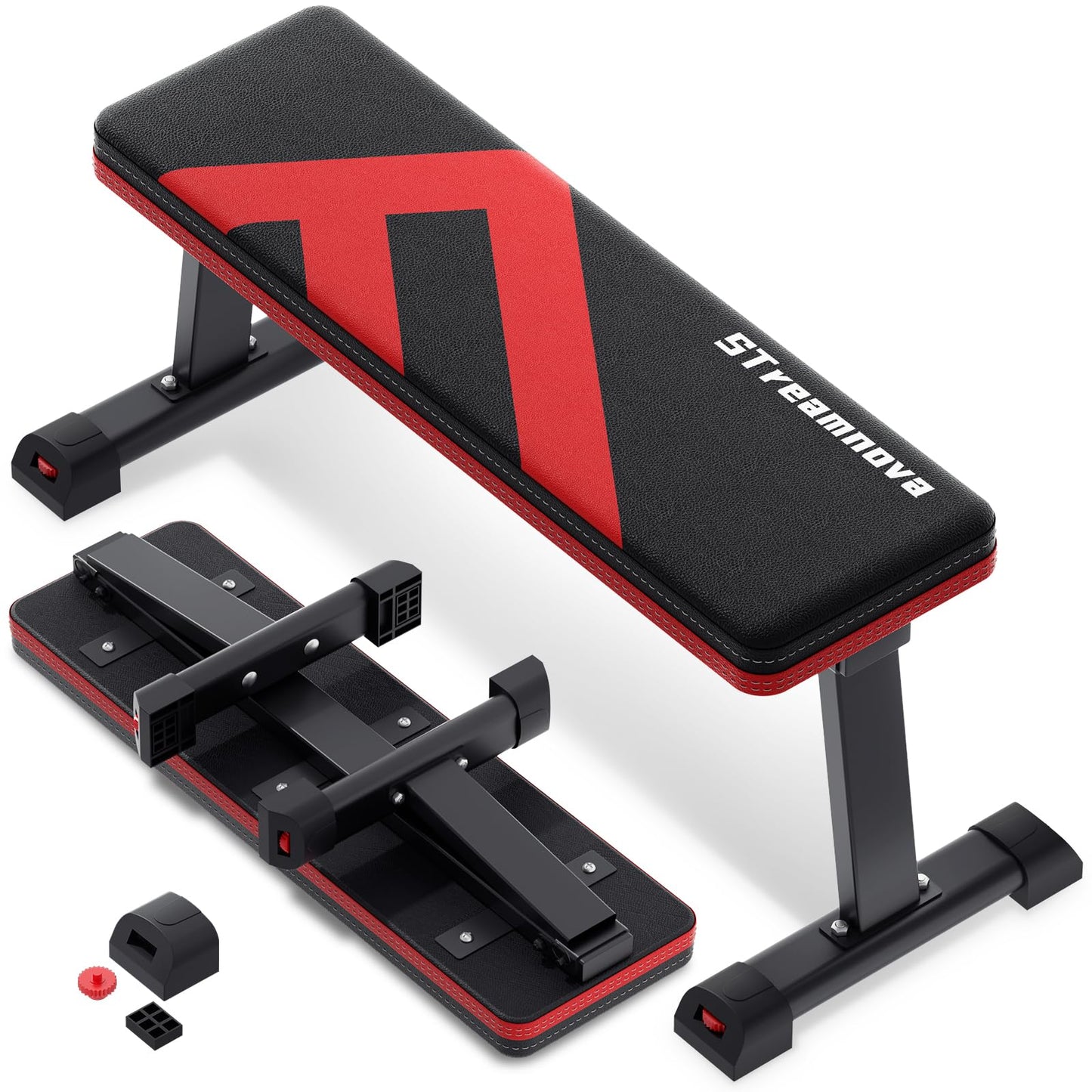 Streamnova Flat Bench, 700LBS Capacity Widened Adjustable Footrests Foldable Flat Bench For Exercise Workout, Easy Assembly For Strength Training At Home Gym