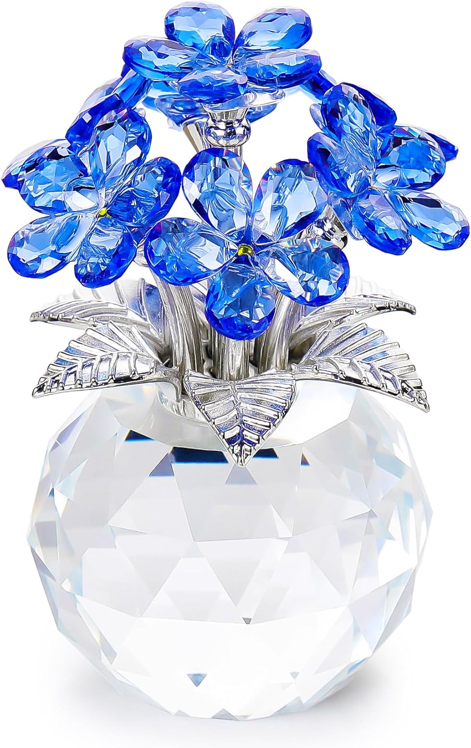 YWHL Blue Crystal Forget-Me-Not Flowers | Handmade Glass Flower Bouquet Figurine for Tabletop Decor