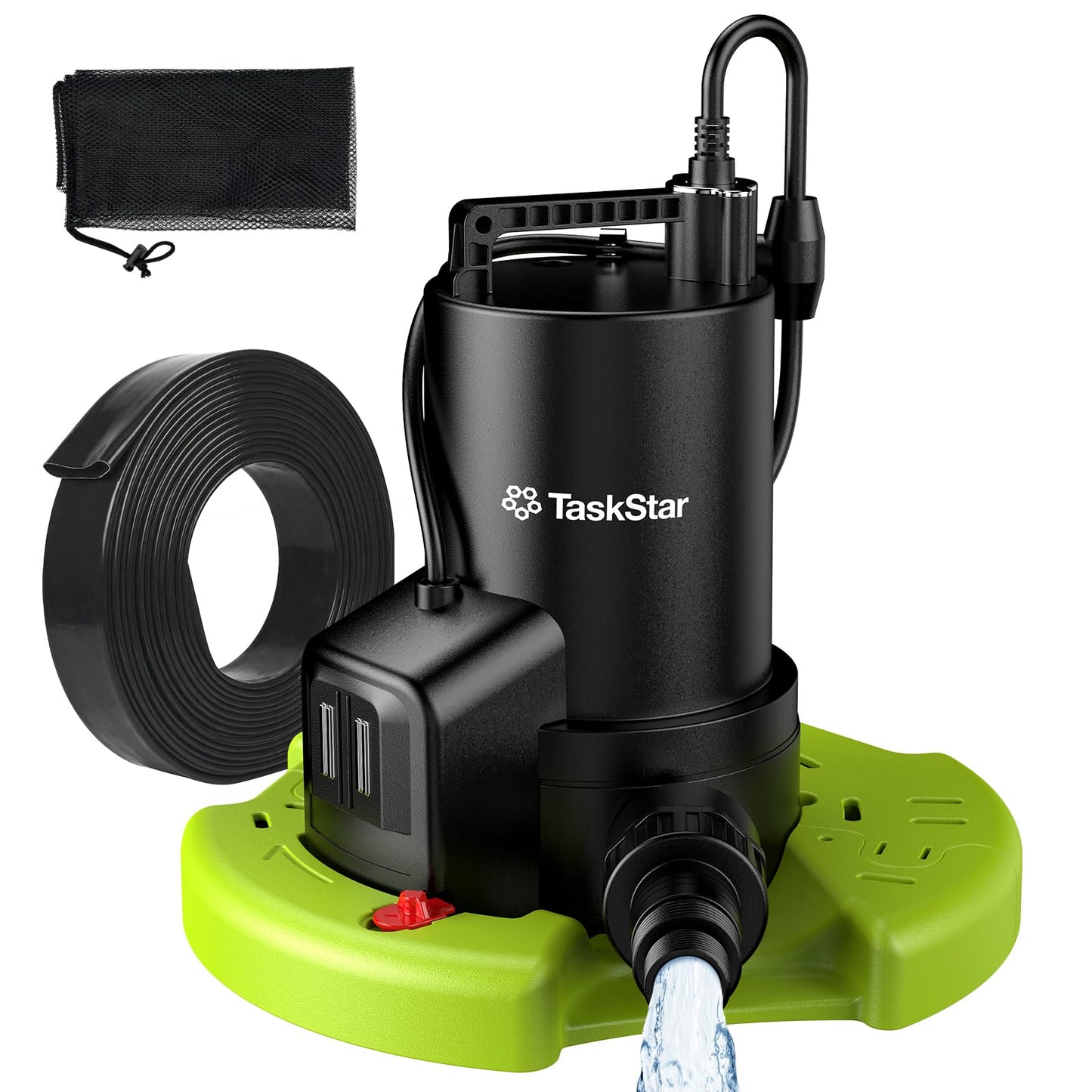TaskStar 3035 GPH Automatic Pool Cover Pump with 23ft Hose Kit, 1/3 HP Submersible Water Pump with Anti-Clogging Filter Net & 3/4” Check Valve Adapter for Swimming Pool, Hot Tubs, Pond, Rooftops