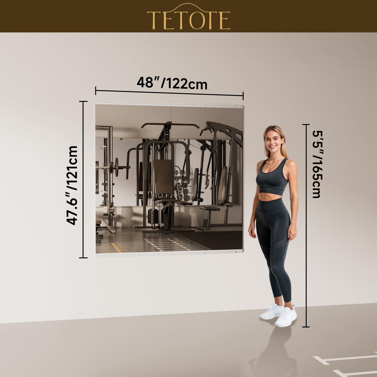 TETOTE Home Gym Mirror for Wall 48" x 24" - 2PCS Large Frameless Tempered Glass Workout Exercise Fitness Mirror for Home Gym, Garage, Dance Studio, Yoga, Bedroom, Living Room