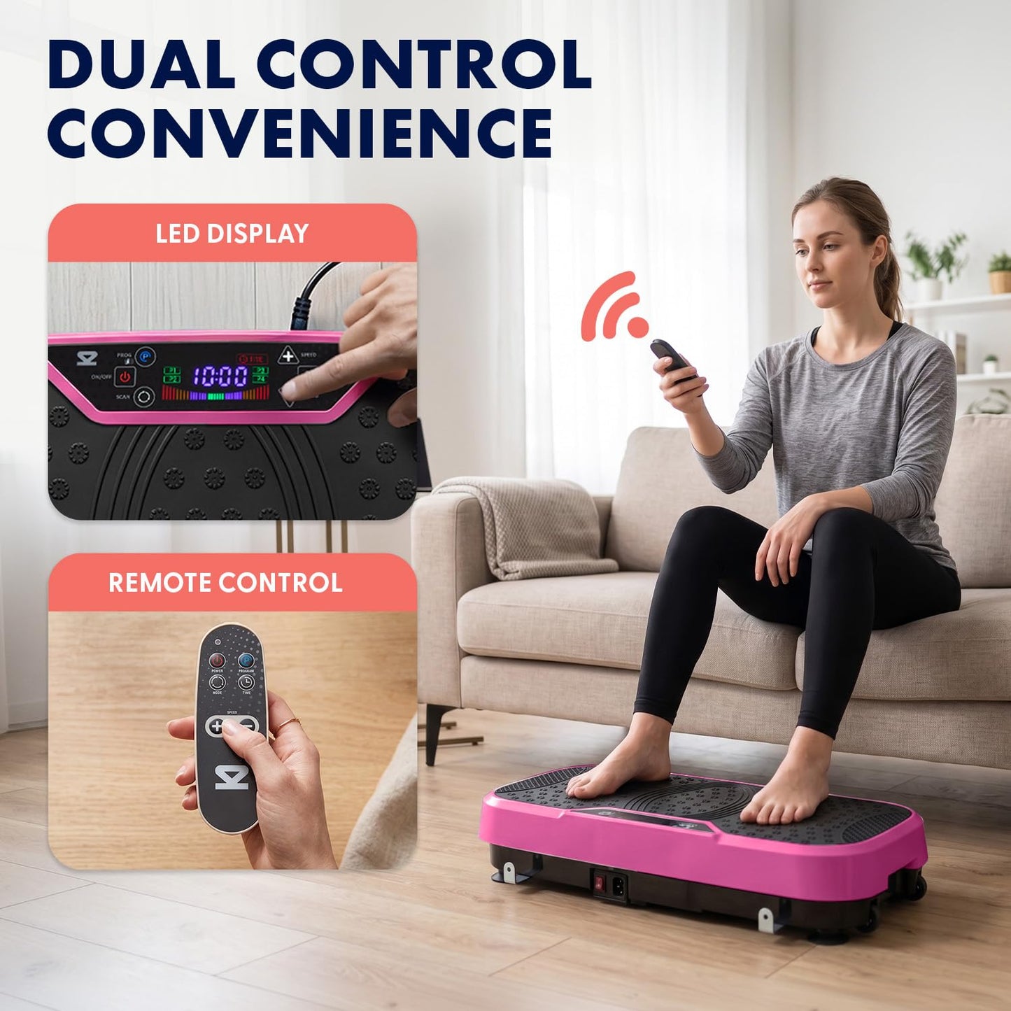 SQUATZ Vibration Plate Exercise Machine, Vibration Plate with Handles and 1-99 Speed Levels, 10 Preset Programs, Quiet Low-Impact Home Fitness Platform with Remote Control, Portable Design, Pink