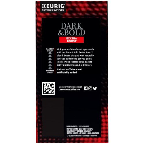 Community Coffee Dark & Bold Extra Boost Coffee Pods - 96 Count for Keurig 2.0 | Pack of 4