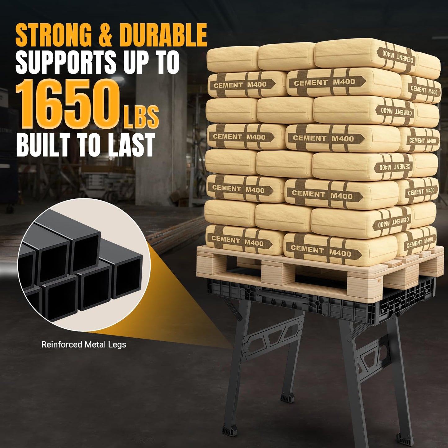 Express Folding Worktable, Easy Setup Portable Folding Workbench, 34" W x 24" D Lightweight Versatile Worktable with 1650 Lbs Load Capacity Work Benches for DIY Home Improvements Professional Worksite