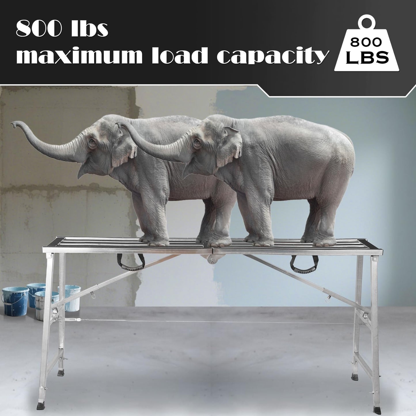 Scaffolding Platform 800LBS Folding Work Platform Height Adjustment 35-55"(H) Portable Steel Step Ladder Stool for Home Improvement, Drywall Painting, Maintenance at Height