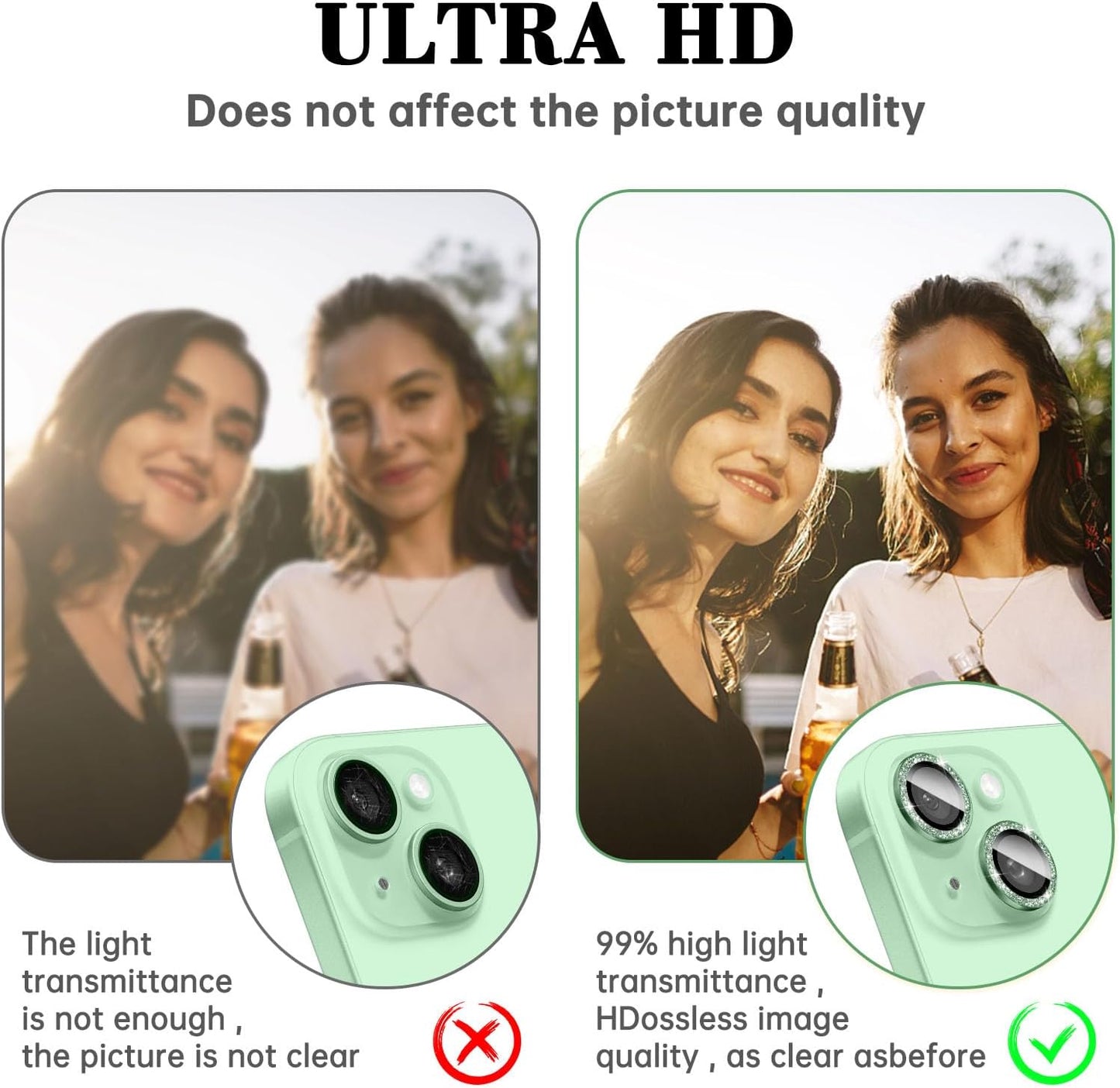 11, 9H Kucheed Bling Camera Lens Protector Compatible for iPhone Glitter Tempered Glass Camera Cover Film Stickers