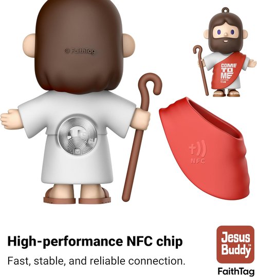 FaithTag Mini Jesus Figurine | Cute 3.2in NFC Keychain - Interactive Bible Stories & Gifts for Kids and Women