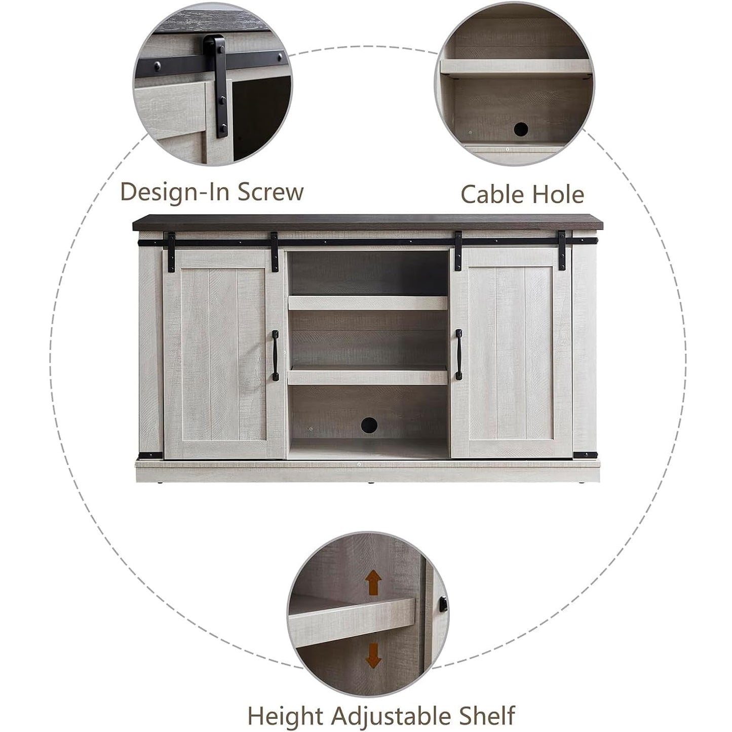 RICHSEAT Modern Farmhouse Wood TV Stand for TVs up to 65 Inch, Home Living Room Storage Table TV Stands Cabinet Doors and Shelves Entertainment Center, Stone Grey