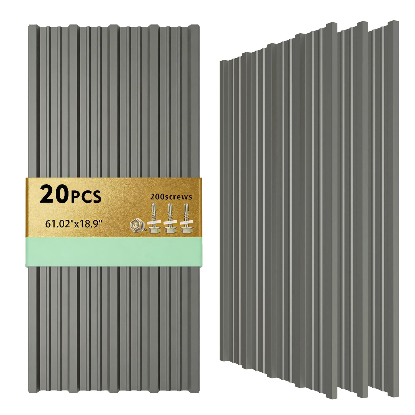 20PCS 160ft² Metal Roofing Panels 61.02”x18.9” Corrugated Metal Sheets Galvanized Exterior Siding Roofing Materials for Outdoor House Garages Sheds Pergola Gazebo Chicken Coop Stables, Grey
